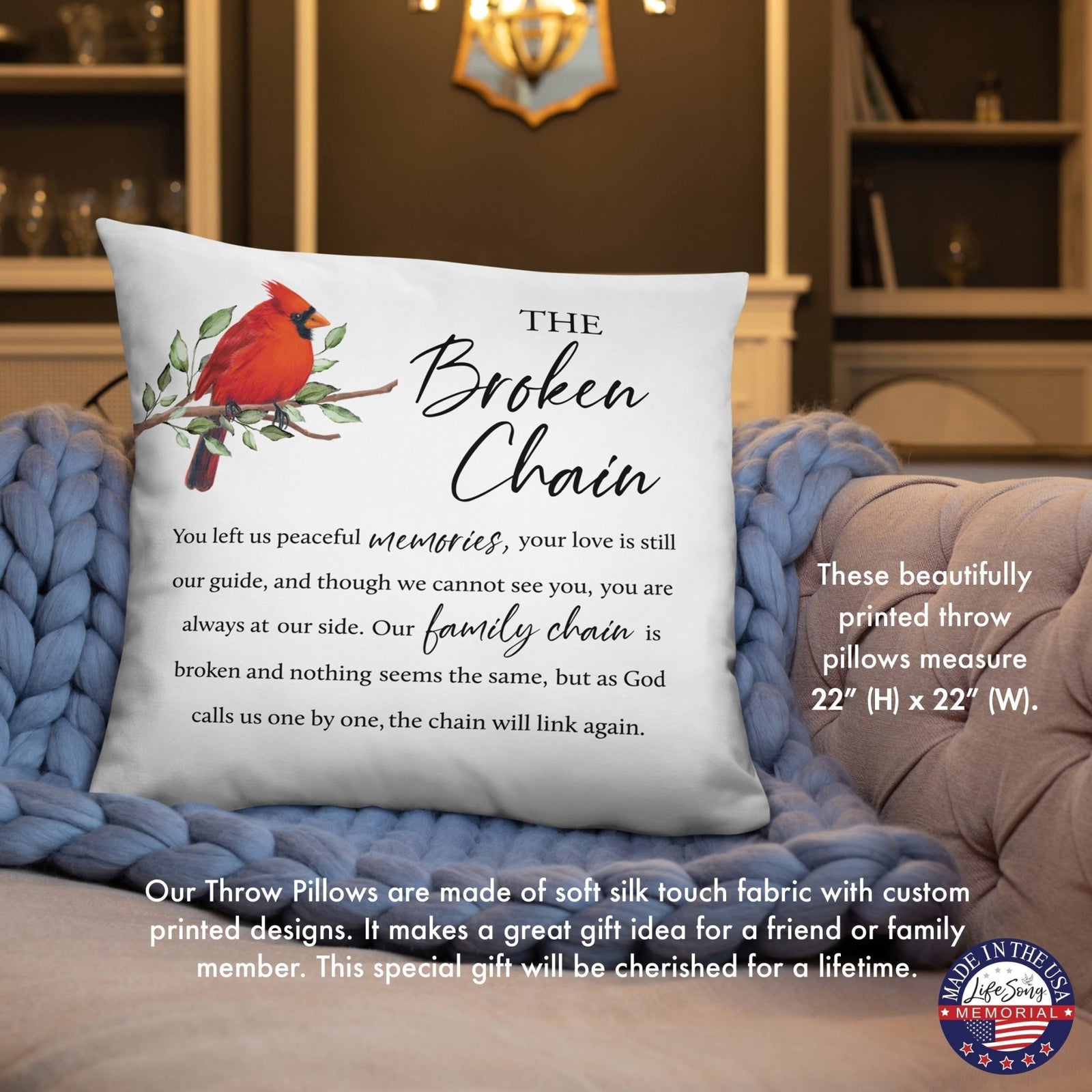 Memorial Sympathy Throw Pillow for Home Décor - The Broken Chain - LifeSong Milestones