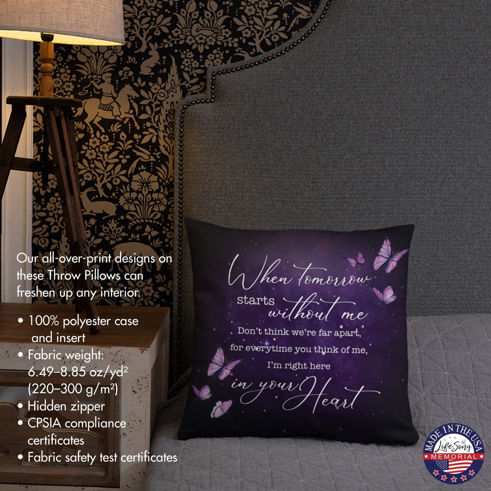 Memorial Sympathy Throw Pillow for Home Décor - When Tomorrow Starts - LifeSong Milestones
