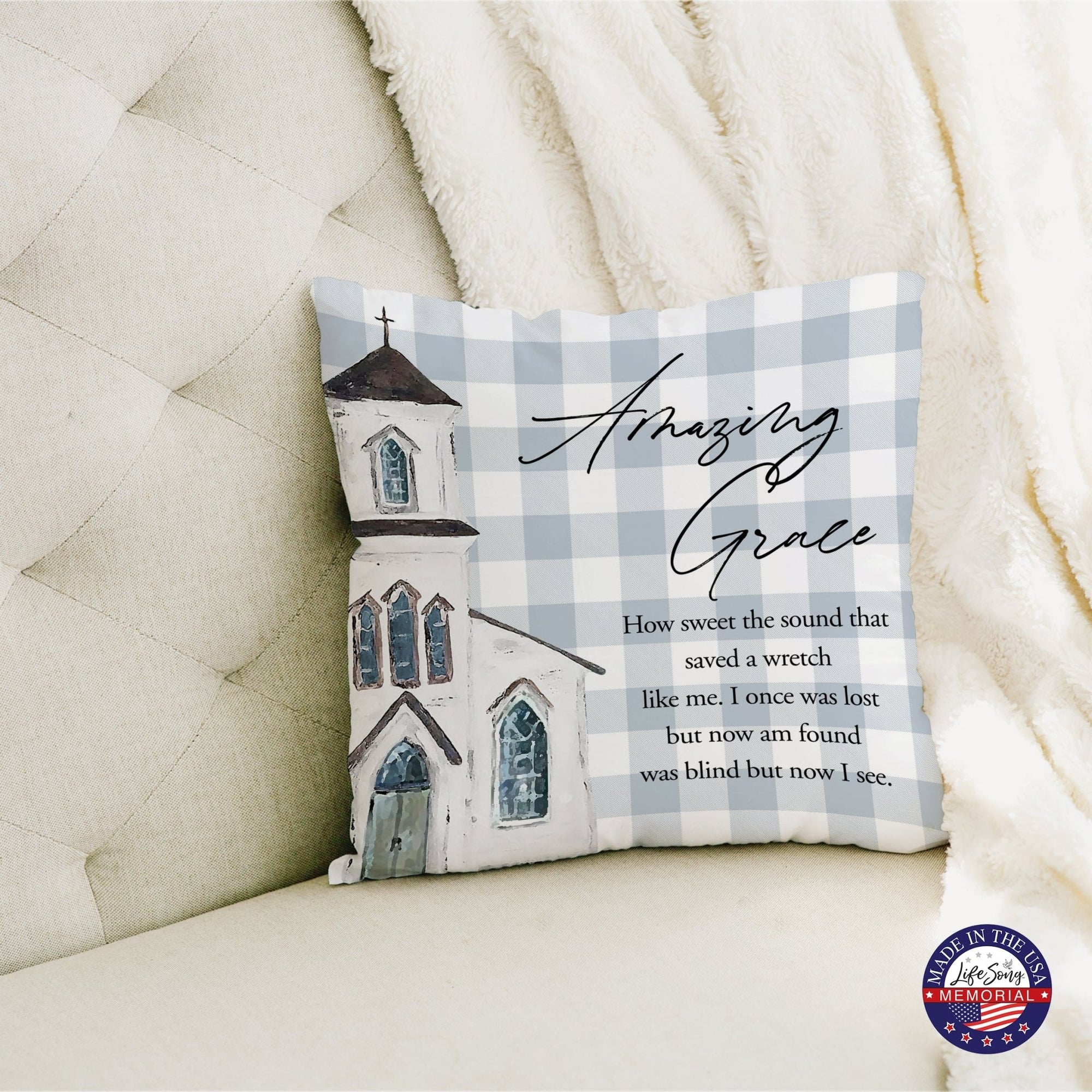 Memorial Themed Cozy Throw Pillow Bereavement Sympathy Gift For the Loss Of A Loved One - Amazing Grace - LifeSong Milestones