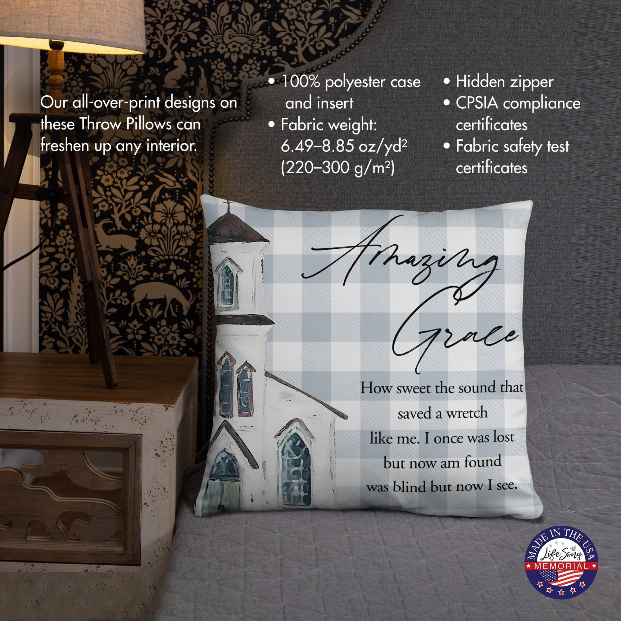 Memorial Themed Cozy Throw Pillow Bereavement Sympathy Gift For the Loss Of A Loved One - Amazing Grace - LifeSong Milestones