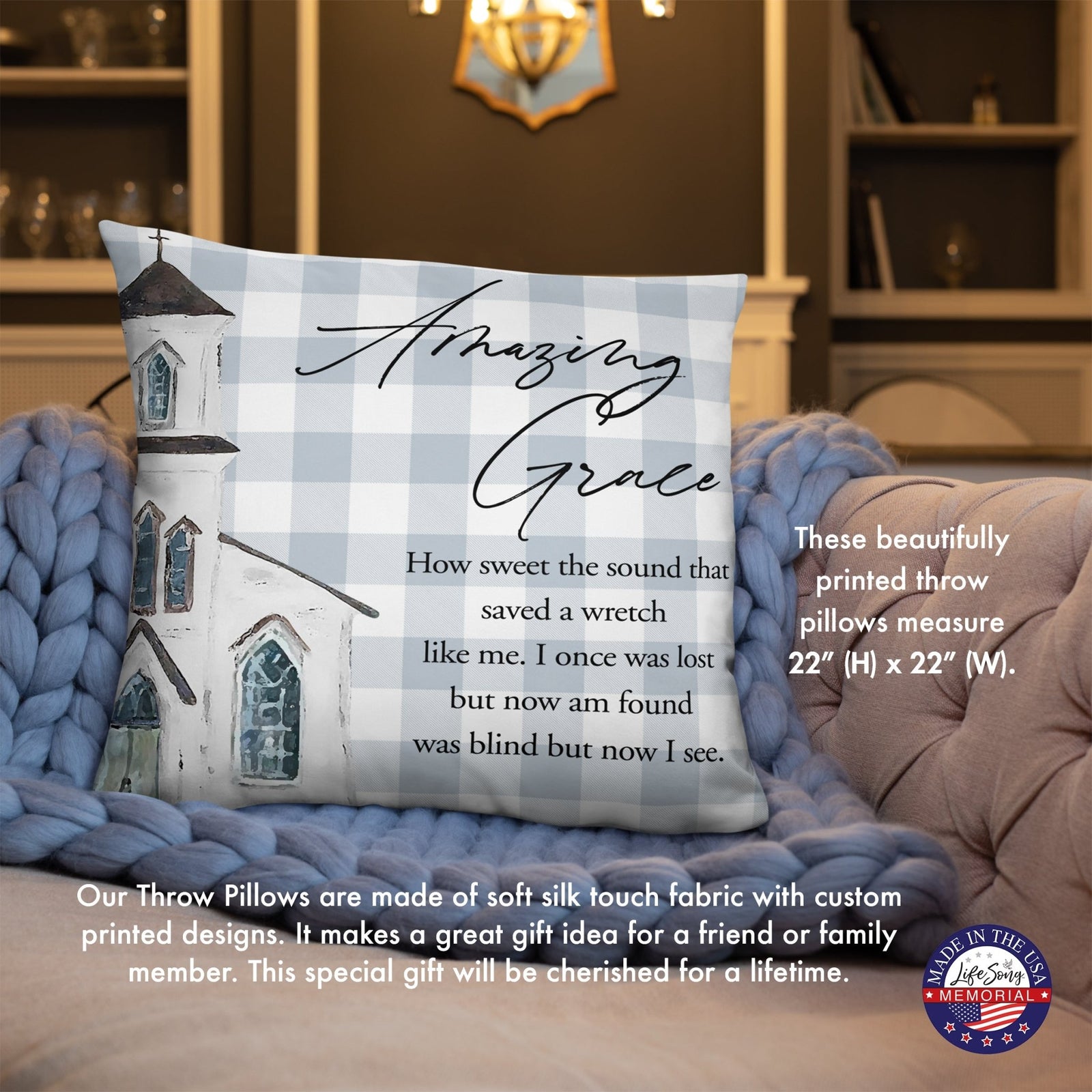 Memorial Themed Cozy Throw Pillow Bereavement Sympathy Gift For the Loss Of A Loved One - Amazing Grace - LifeSong Milestones