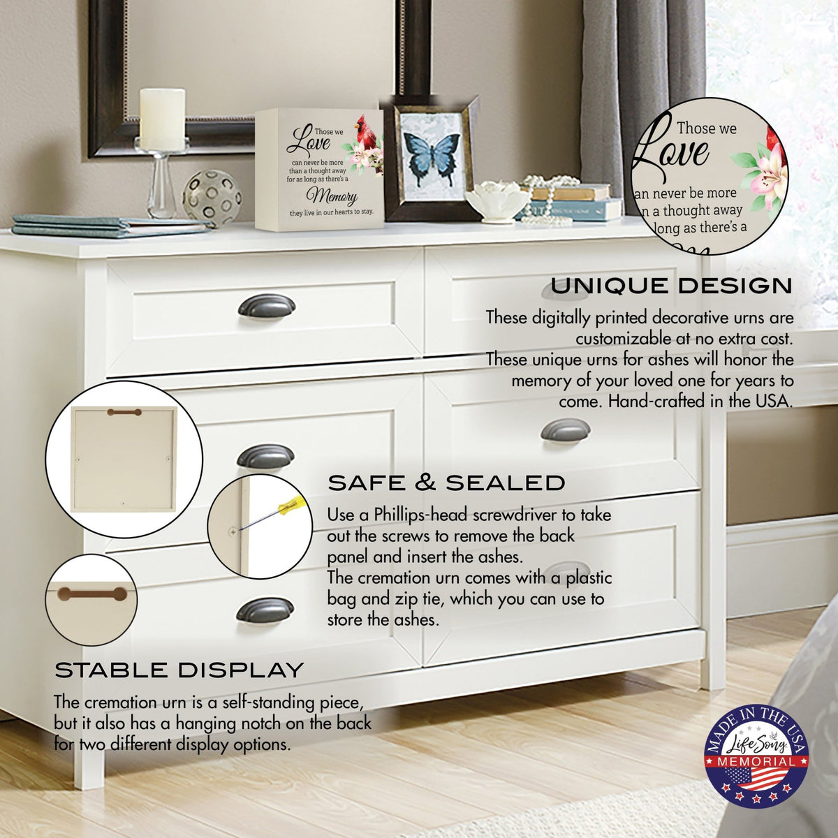 A wooden cremation urn box with a decorative design, suitable for holding human ashes.