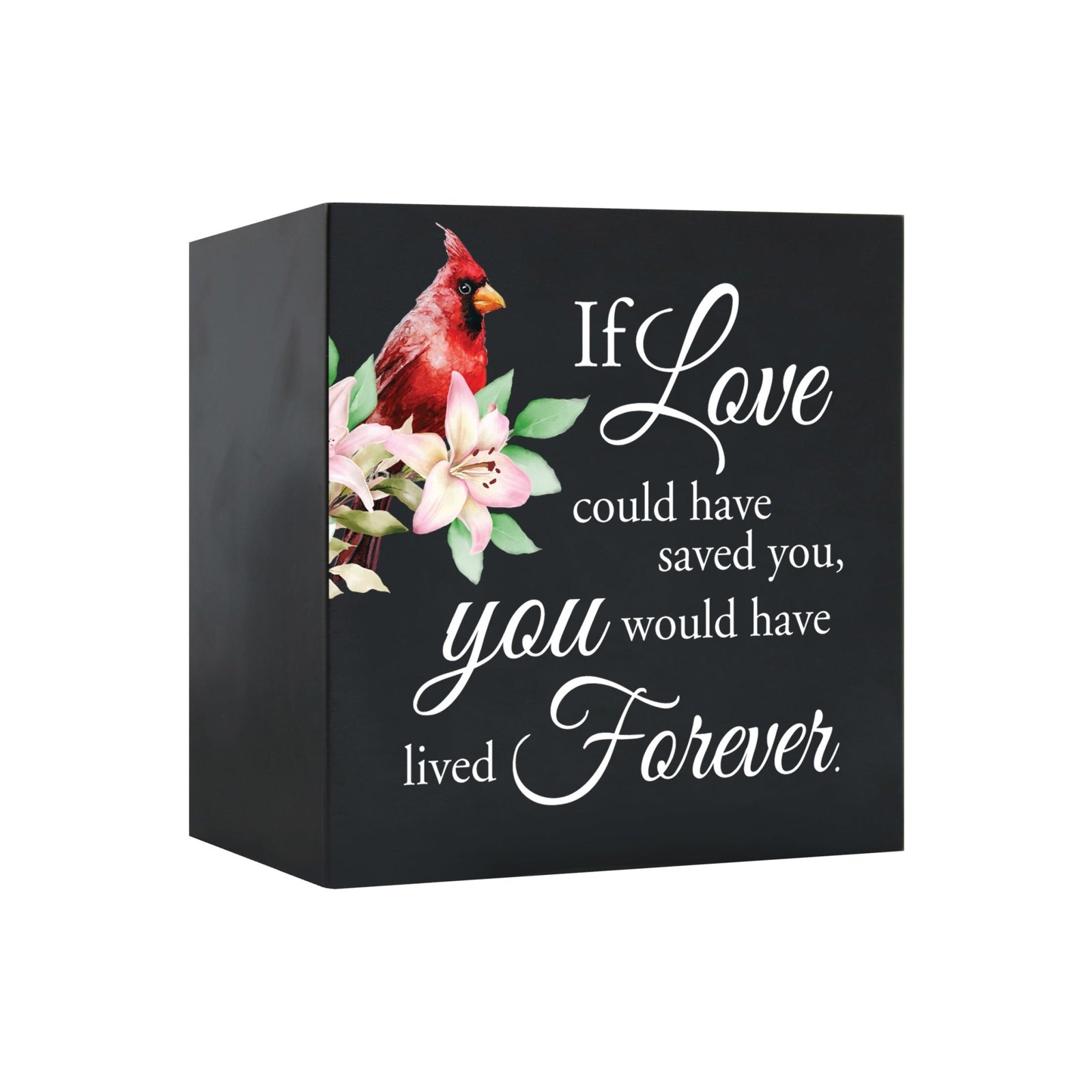 A wooden cremation urn box with a decorative design, suitable for holding human ashes.