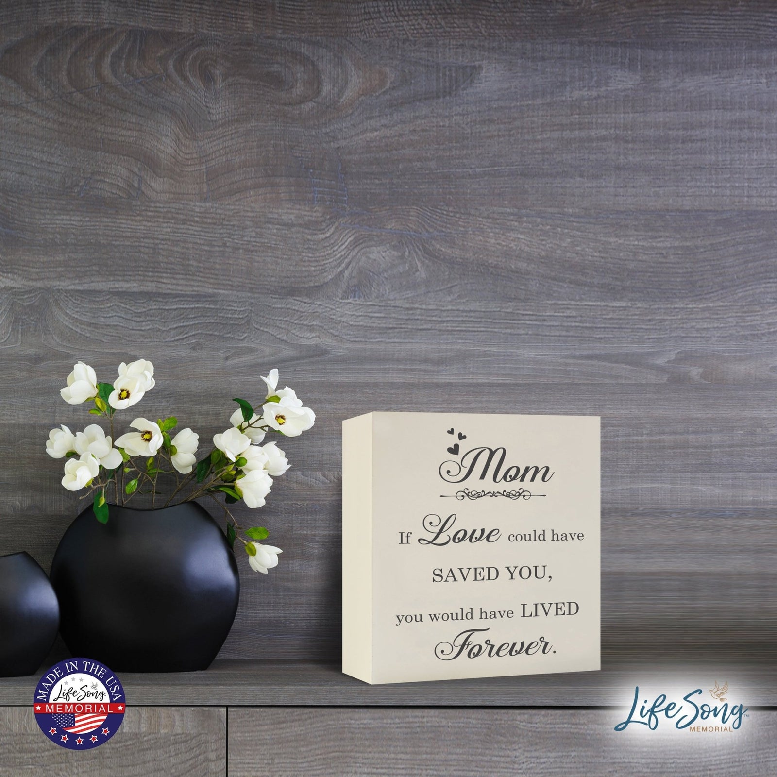 Memorial Wooden Shadow Box Cremation Urn for Human Ashes - Mom If Love Could - LifeSong Milestones