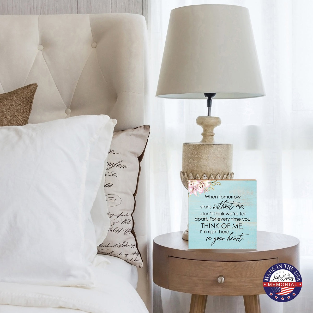 Memorial Wooden Shelf Décor and Tabletop Signs for Loss of Loved One - LifeSong Milestones