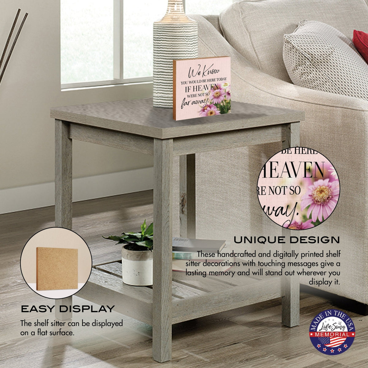 Memorial Wooden Shelf Décor and Tabletop Signs for Loss of Loved One - LifeSong Milestones