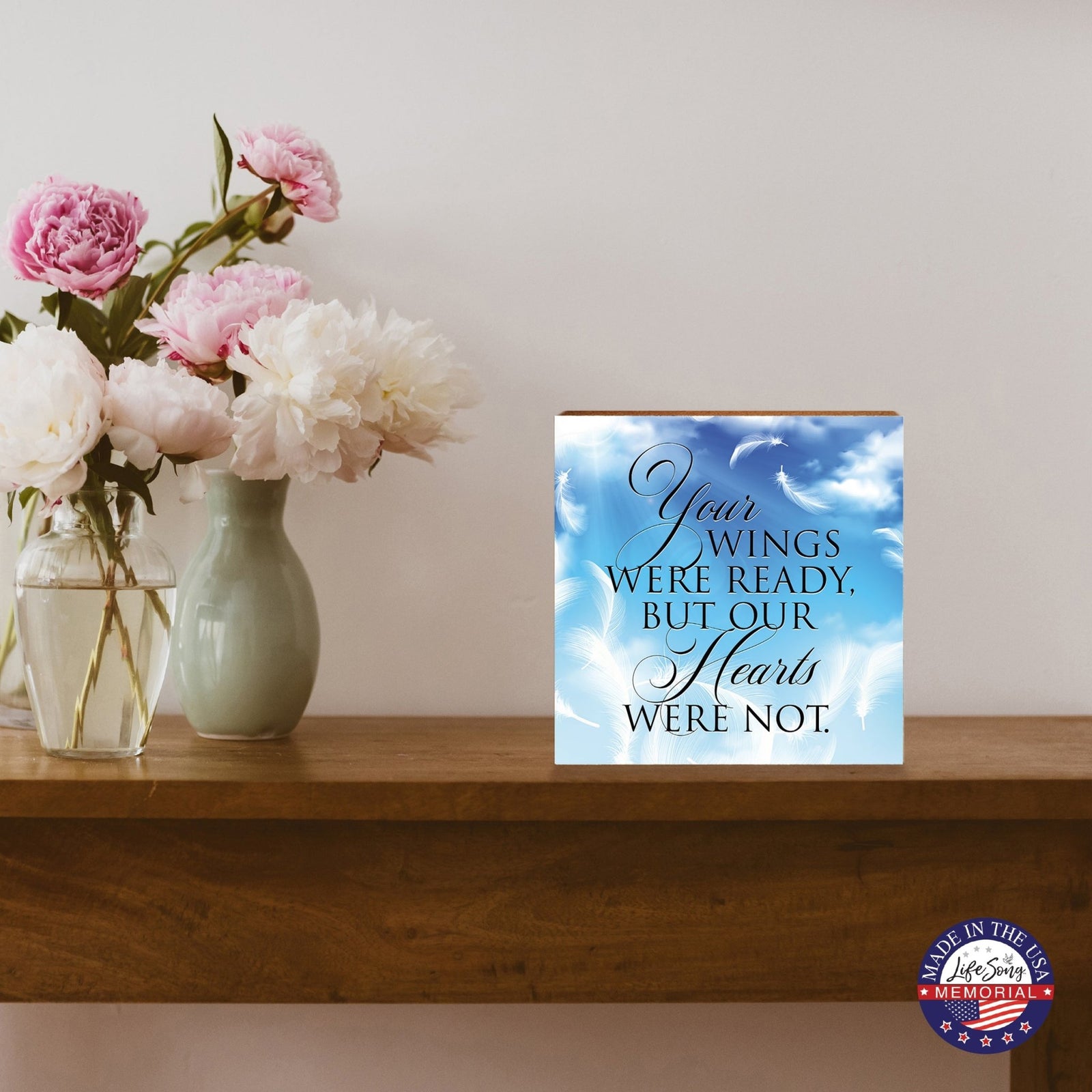 Memorial Wooden Shelf Décor and Tabletop Signs for Loss of Loved One - LifeSong Milestones