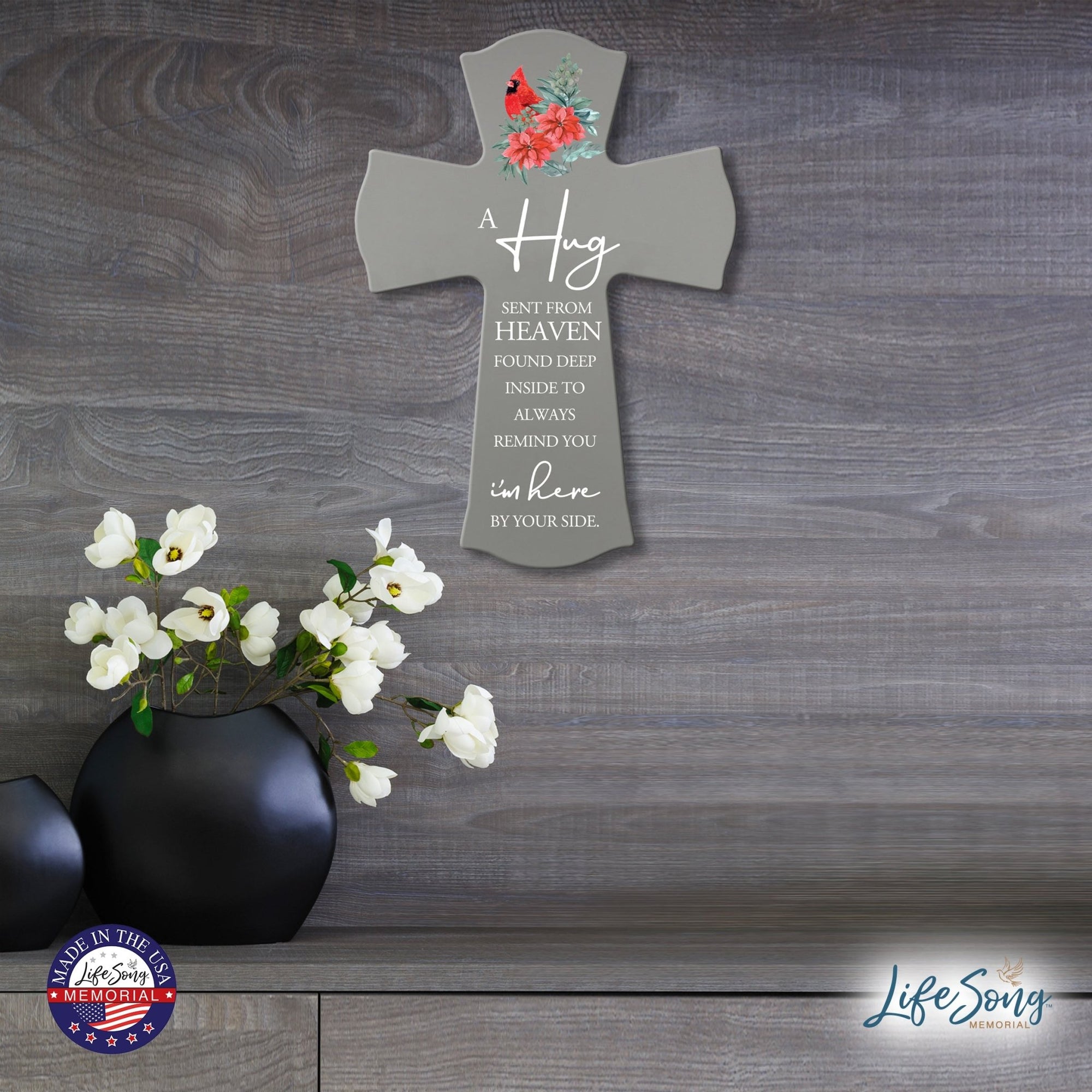 Memorial Wooden Wall Cross 8x11 Cardinal Bereavement Gift for Loss on Loved One – A Hug Sent From Heaven - LifeSong Milestones