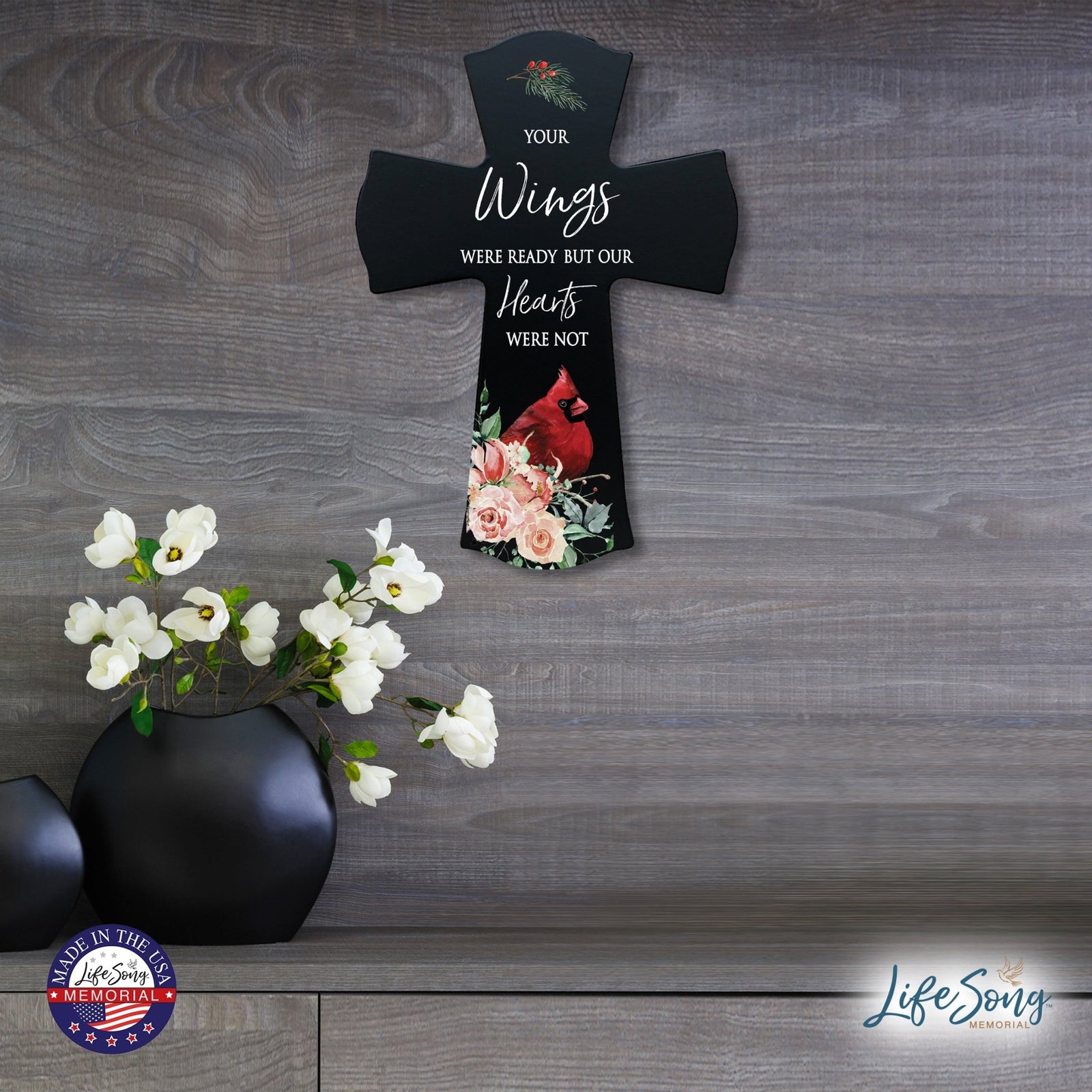 Memorial Wooden Wall Cross 8x11 Cardinal Bereavement Gift for Loss on Loved One – But Our Hearts Were Not - LifeSong Milestones