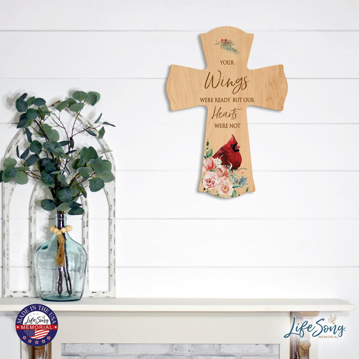 Memorial Wooden Wall Cross 8x11 Cardinal Bereavement Gift for Loss on Loved One – But Our Hearts Were Not - LifeSong Milestones