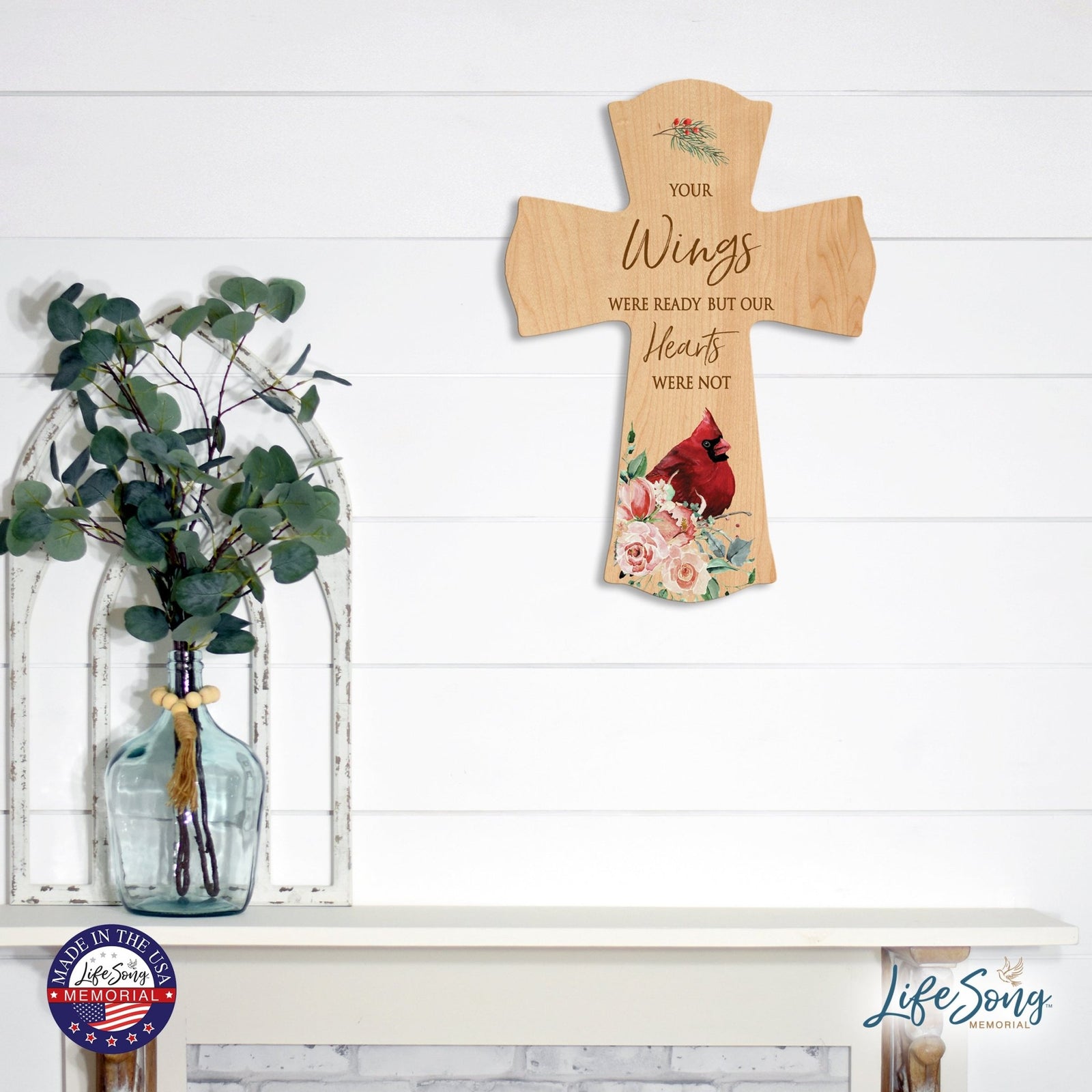Memorial Wooden Wall Cross 8x11 Cardinal Bereavement Gift for Loss on Loved One – But Our Hearts Were Not - LifeSong Milestones