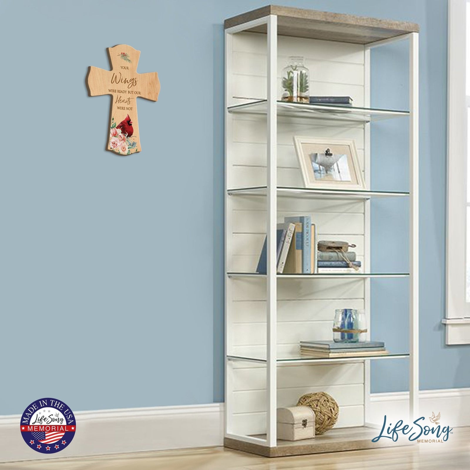Memorial Wooden Wall Cross 8x11 Cardinal Bereavement Gift for Loss on Loved One – But Our Hearts Were Not - LifeSong Milestones