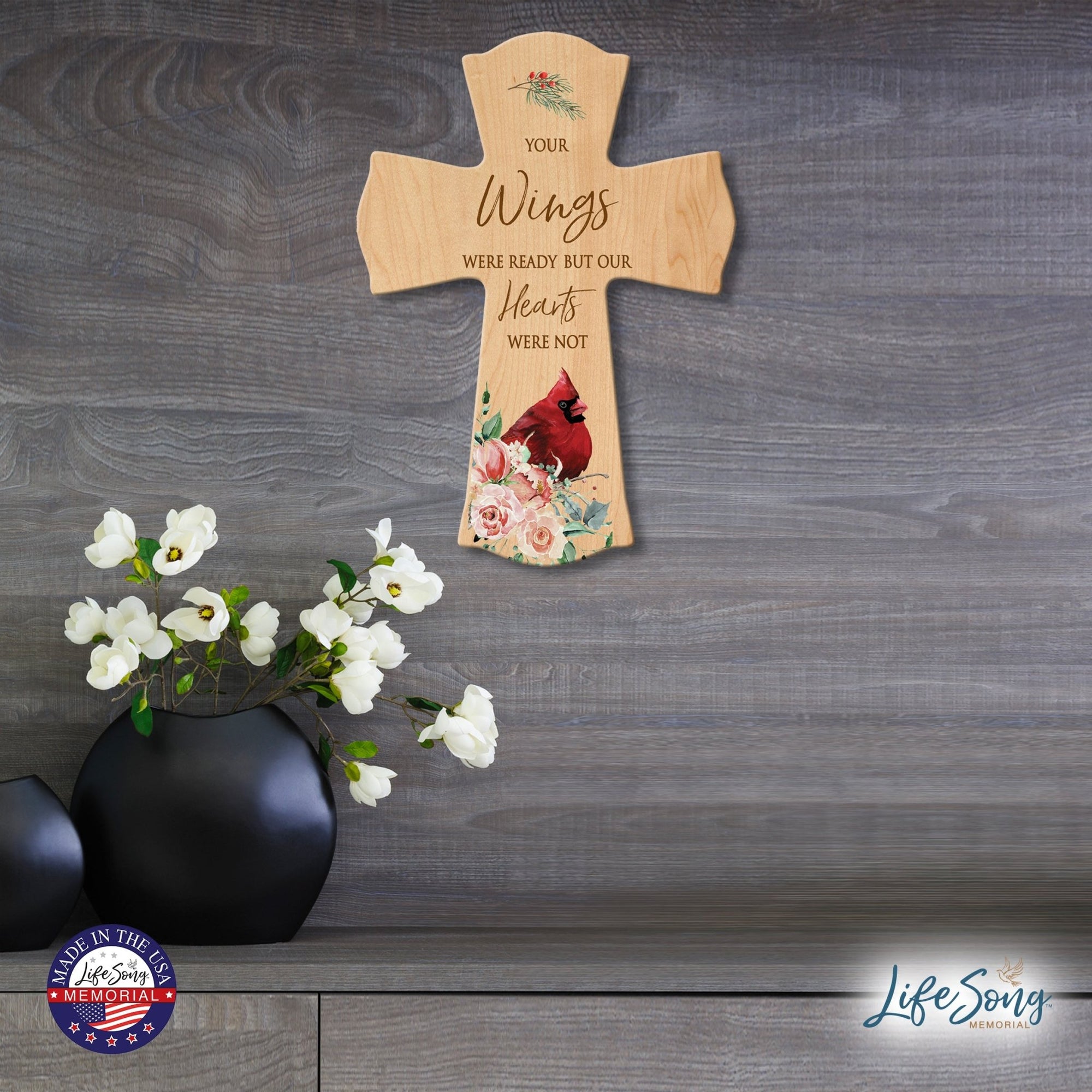 Memorial Wooden Wall Cross 8x11 Cardinal Bereavement Gift for Loss on Loved One – But Our Hearts Were Not - LifeSong Milestones