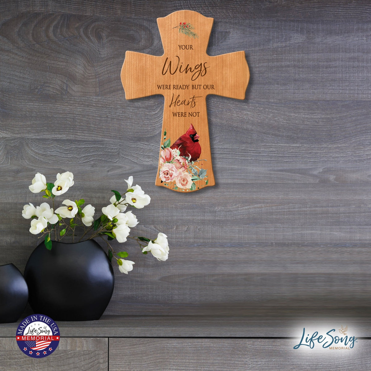 Memorial Wooden Wall Cross 8x11 Cardinal Bereavement Gift for Loss on Loved One – But Our Hearts Were Not - LifeSong Milestones