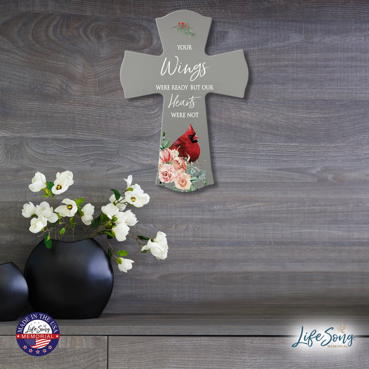 Memorial Wooden Wall Cross 8x11 Cardinal Bereavement Gift for Loss on Loved One – But Our Hearts Were Not - LifeSong Milestones