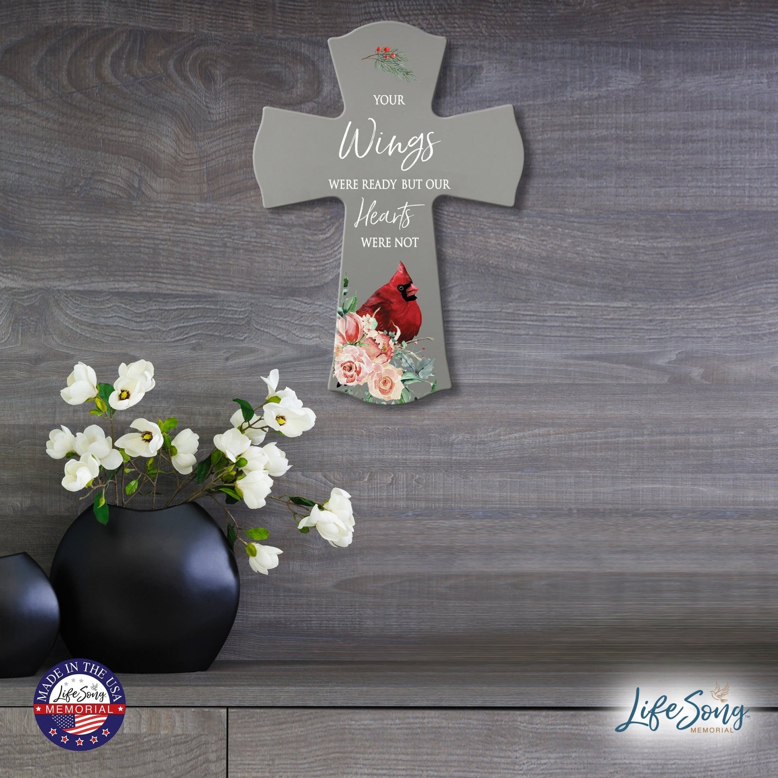 Memorial Wooden Wall Cross 8x11 Cardinal Bereavement Gift for Loss on Loved One – But Our Hearts Were Not - LifeSong Milestones