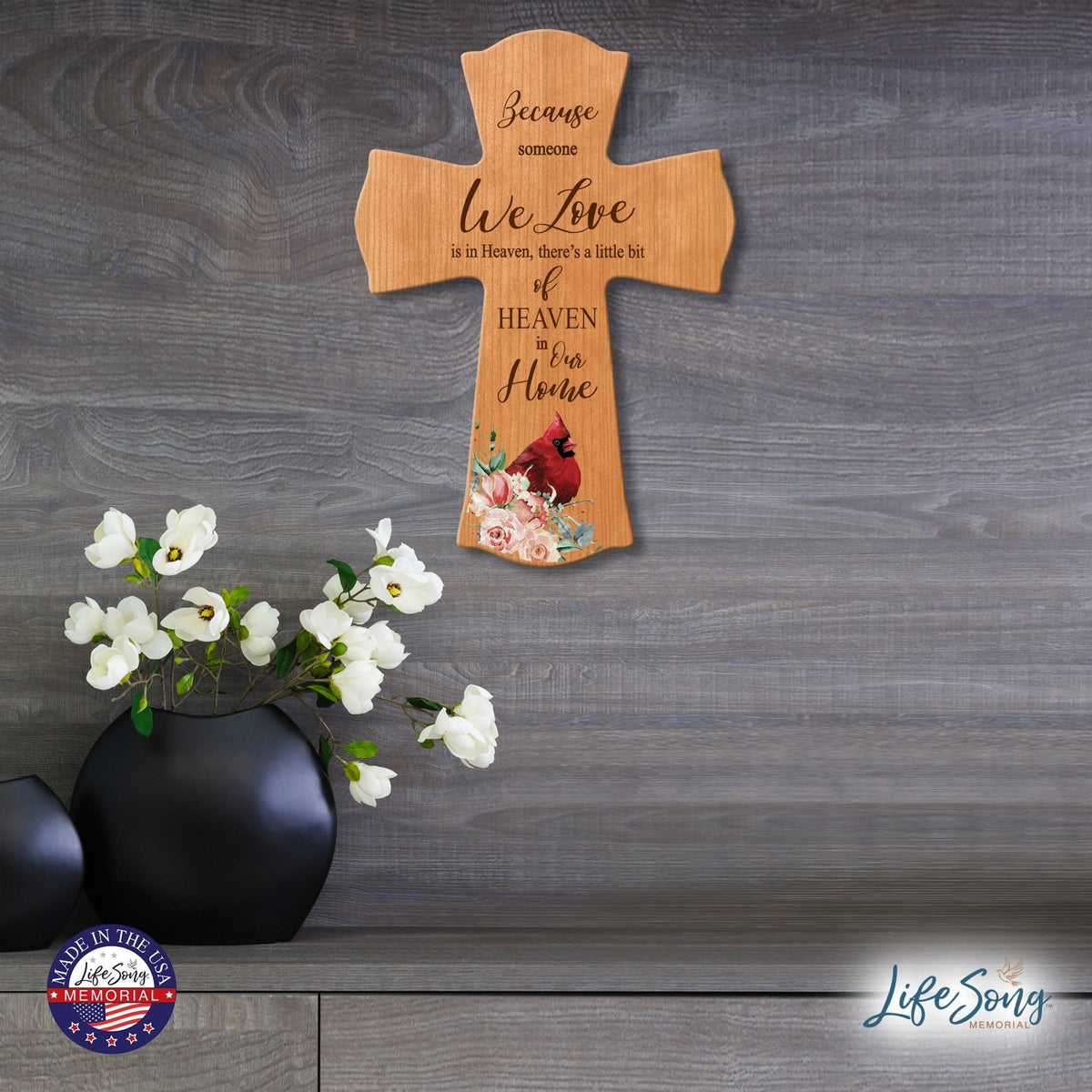 Memorial Wooden Wall Cross 8x11 Cardinal Bereavement Gift for Loss on Loved One – Little Bit Of Heaven - LifeSong Milestones