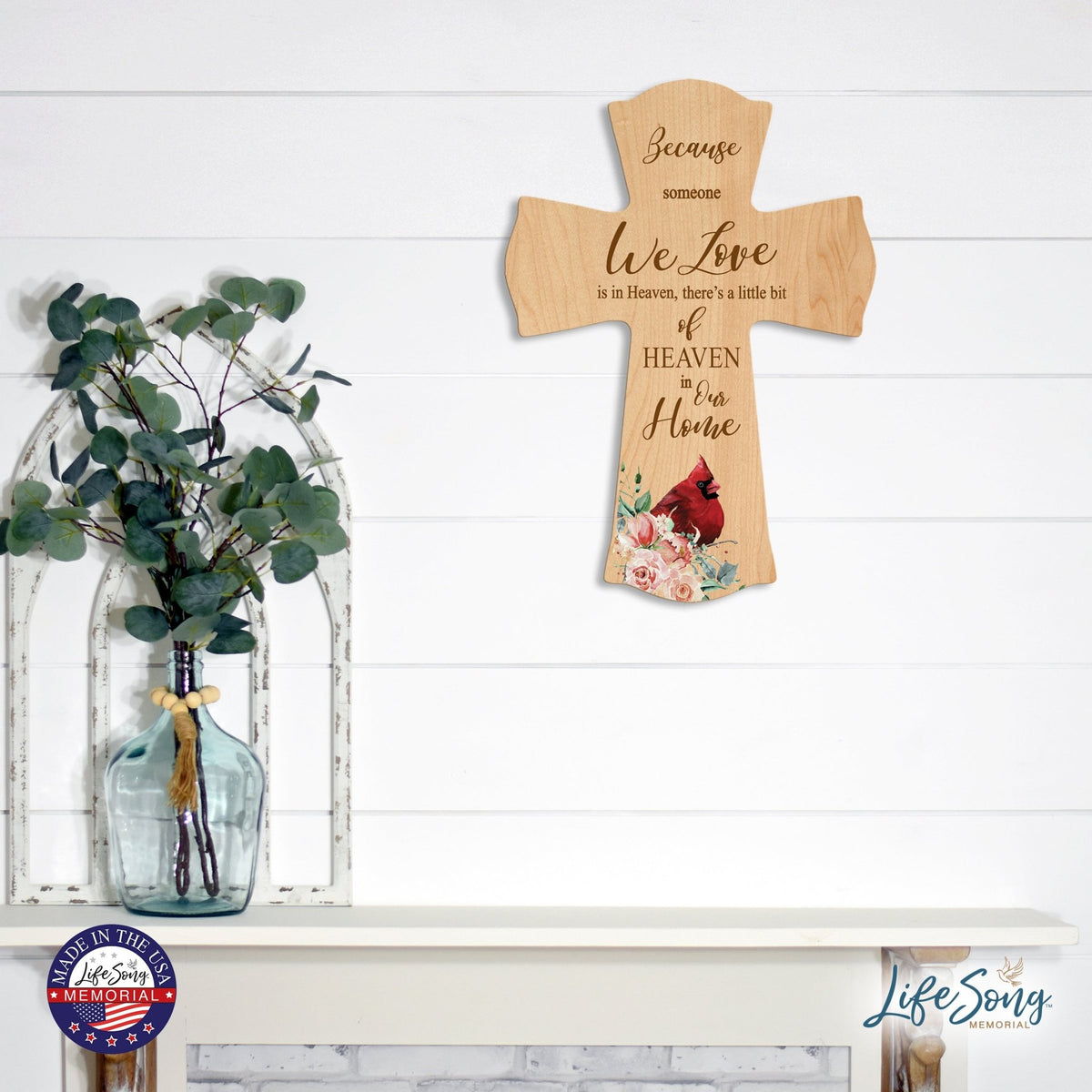 Memorial Wooden Wall Cross 8x11 Cardinal Bereavement Gift for Loss on Loved One – Little Bit Of Heaven - LifeSong Milestones