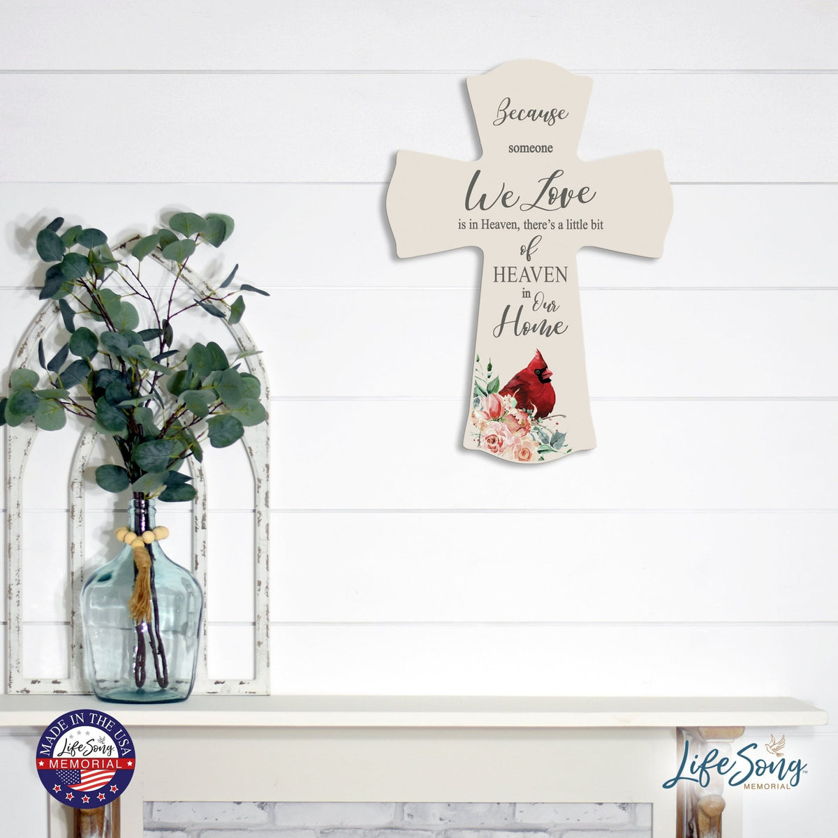 Memorial Wooden Wall Cross 8x11 Cardinal Bereavement Gift for Loss on Loved One – Little Bit Of Heaven - LifeSong Milestones