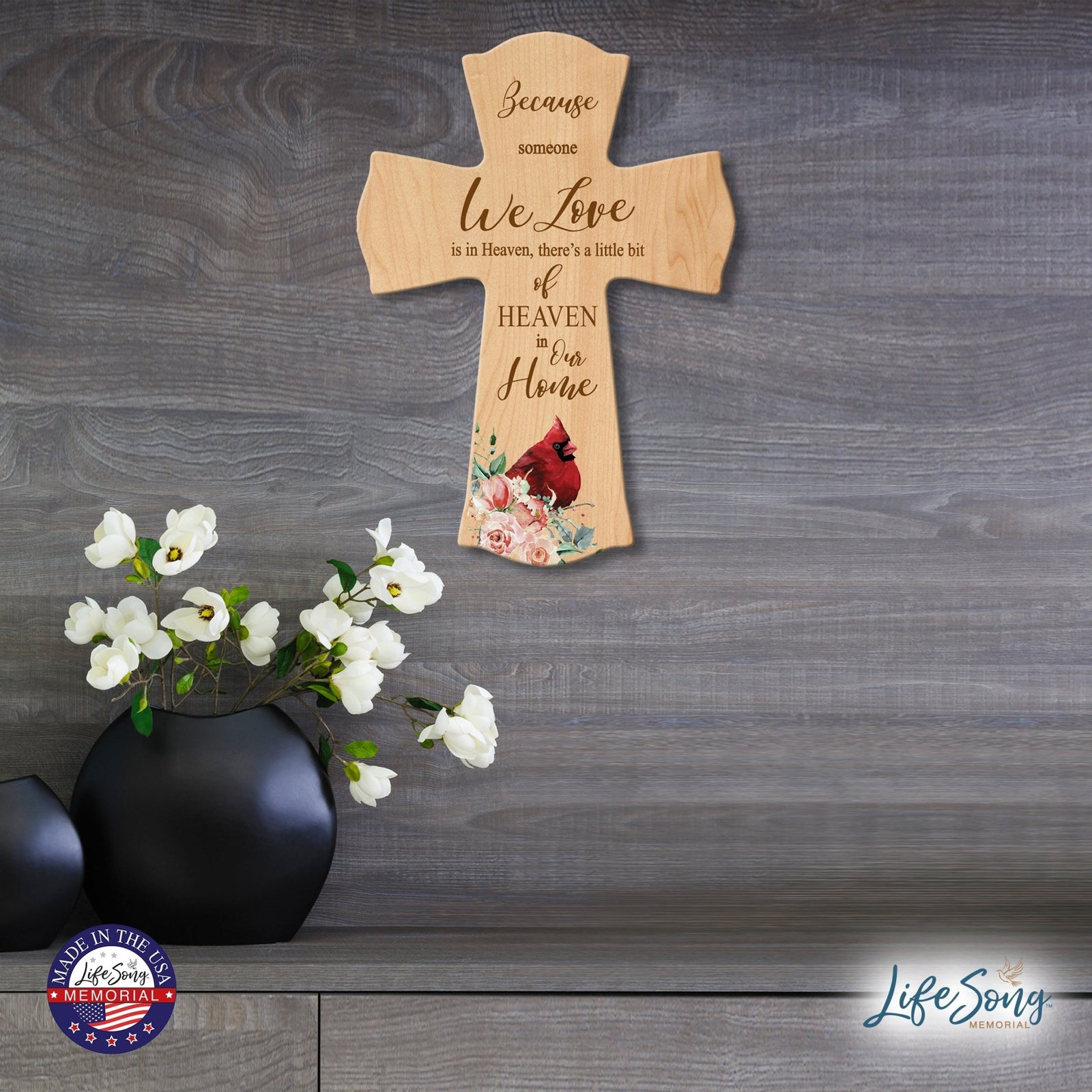 Memorial Wooden Wall Cross 8x11 Cardinal Bereavement Gift for Loss on Loved One – Little Bit Of Heaven - LifeSong Milestones