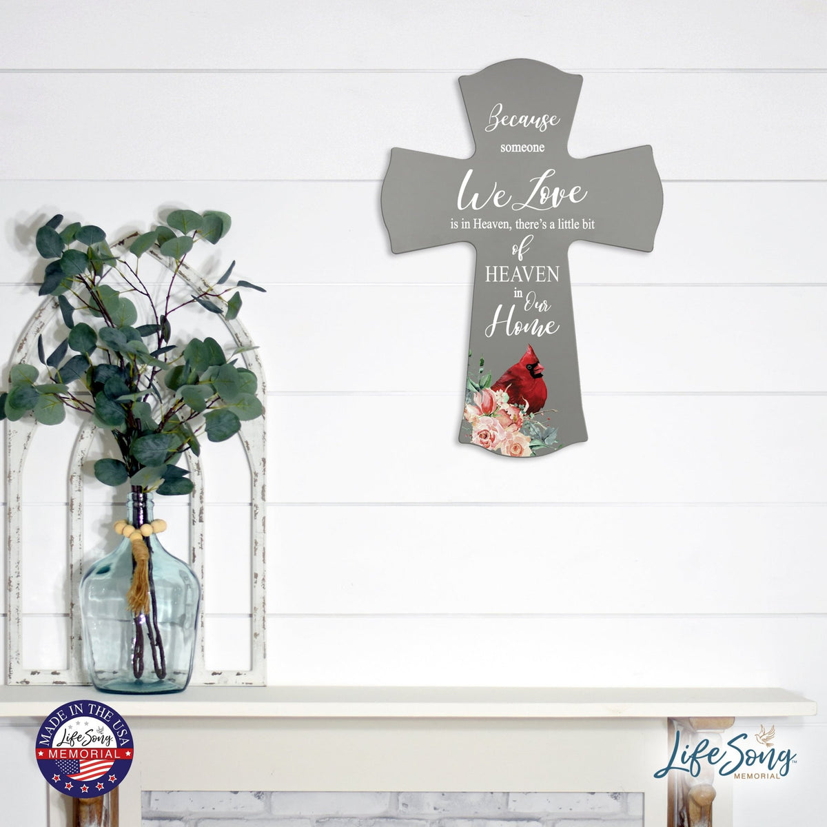 Memorial Wooden Wall Cross 8x11 Cardinal Bereavement Gift for Loss on Loved One – Little Bit Of Heaven - LifeSong Milestones