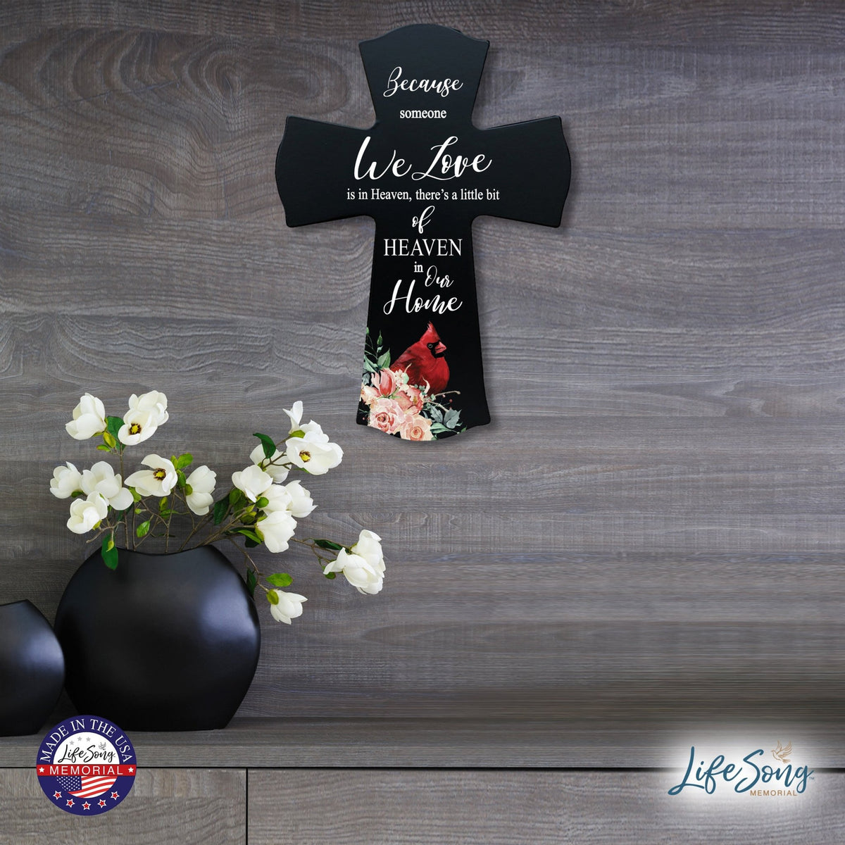 Memorial Wooden Wall Cross 8x11 Cardinal Bereavement Gift for Loss on Loved One – Little Bit Of Heaven - LifeSong Milestones