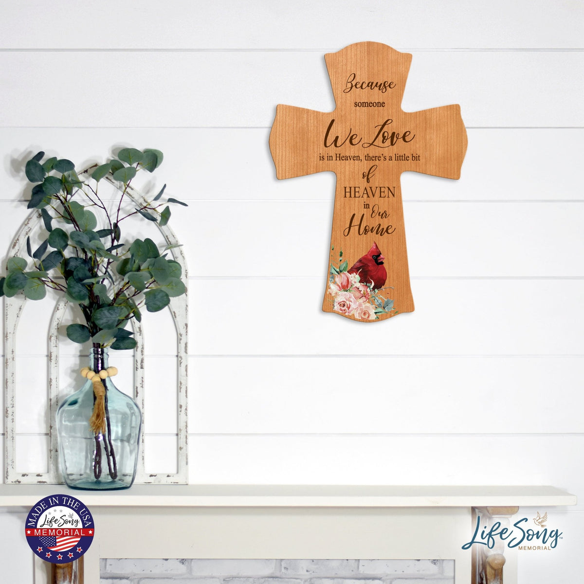 Memorial Wooden Wall Cross 8x11 Cardinal Bereavement Gift for Loss on Loved One – Little Bit Of Heaven - LifeSong Milestones