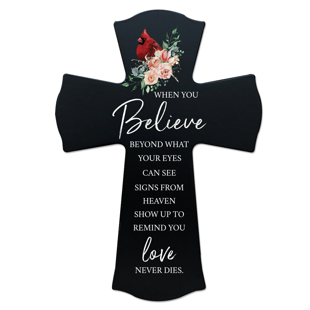 Memorial Wooden Wall Cross 8x11 Cardinal Bereavement Gift for Loss on Loved One – Love Never Dies - LifeSong Milestones