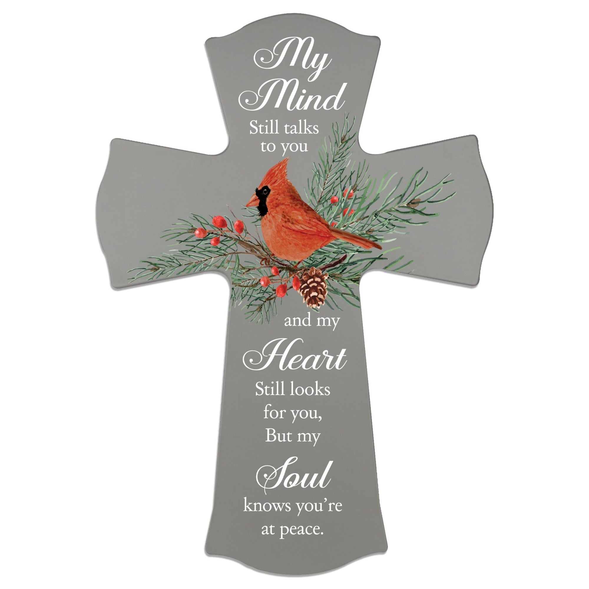 Memorial Wooden Wall Cross 8x11 Cardinal Bereavement Gift for Loss on Loved One – My mind Still talks - LifeSong Milestones