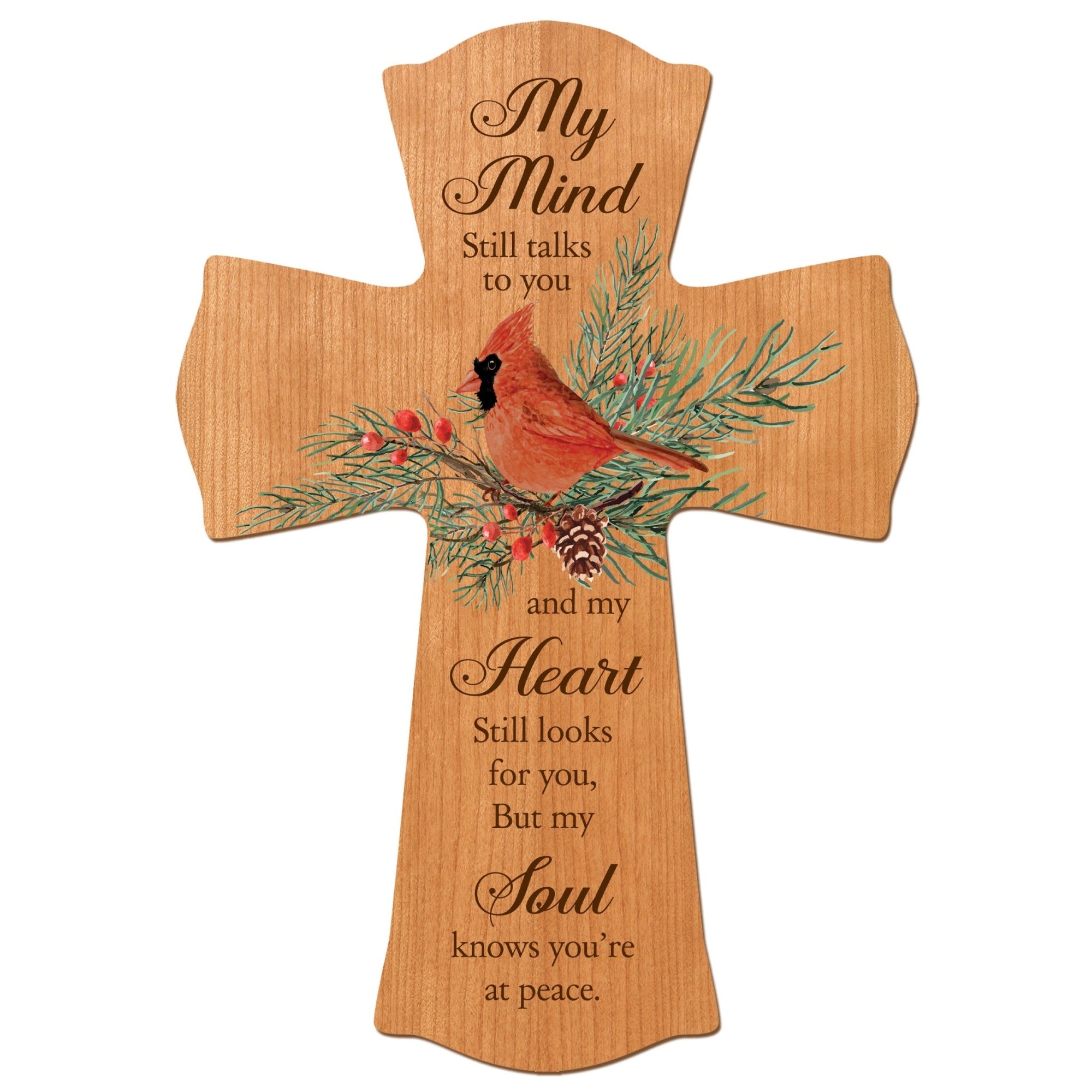 Memorial Wooden Wall Cross 8x11 Cardinal Bereavement Gift for Loss on Loved One – My mind Still talks - LifeSong Milestones
