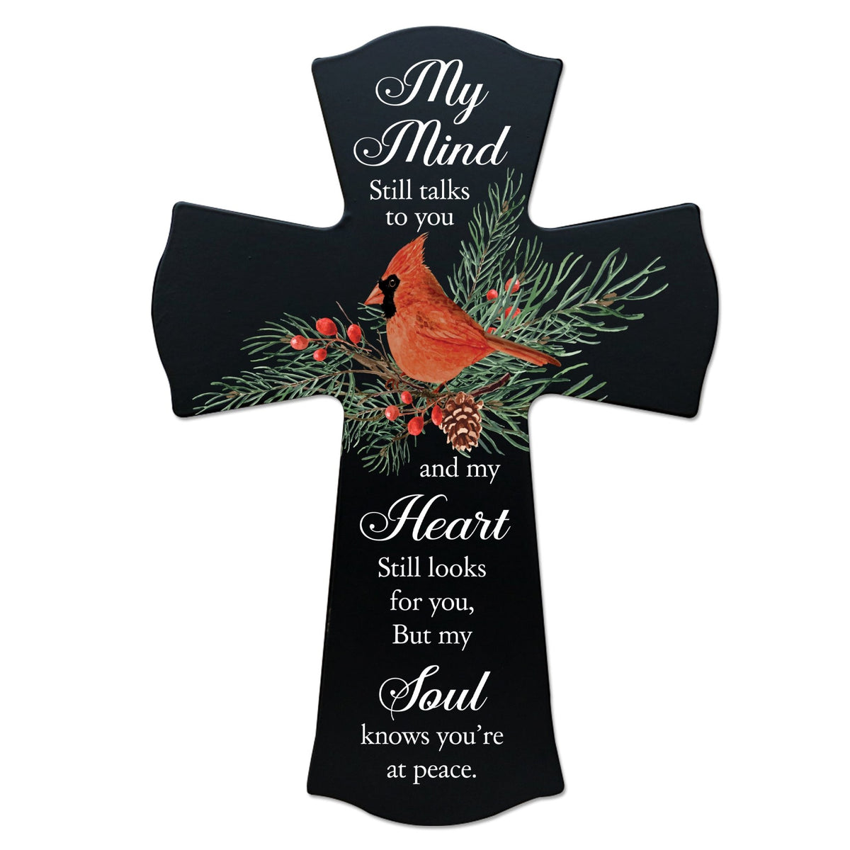 Memorial Wooden Wall Cross 8x11 Cardinal Bereavement Gift for Loss on Loved One – My mind Still talks - LifeSong Milestones