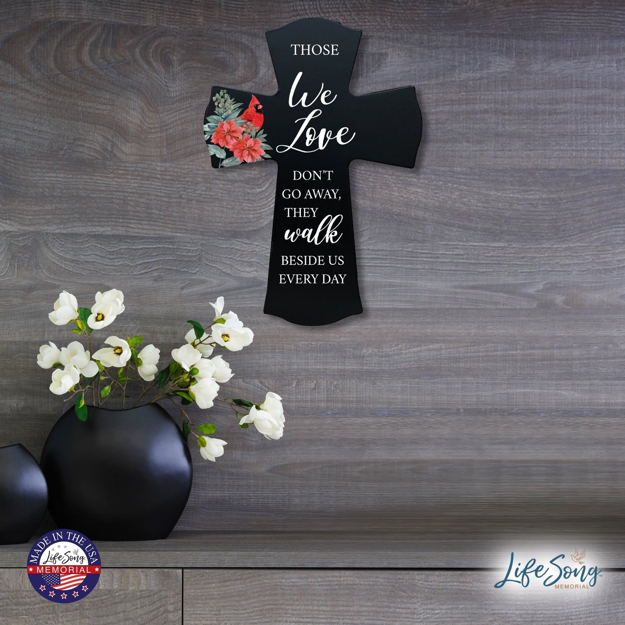Memorial Wooden Wall Cross 8x11 Cardinal Bereavement Gift for Loss on Loved One – Those We Love - LifeSong Milestones