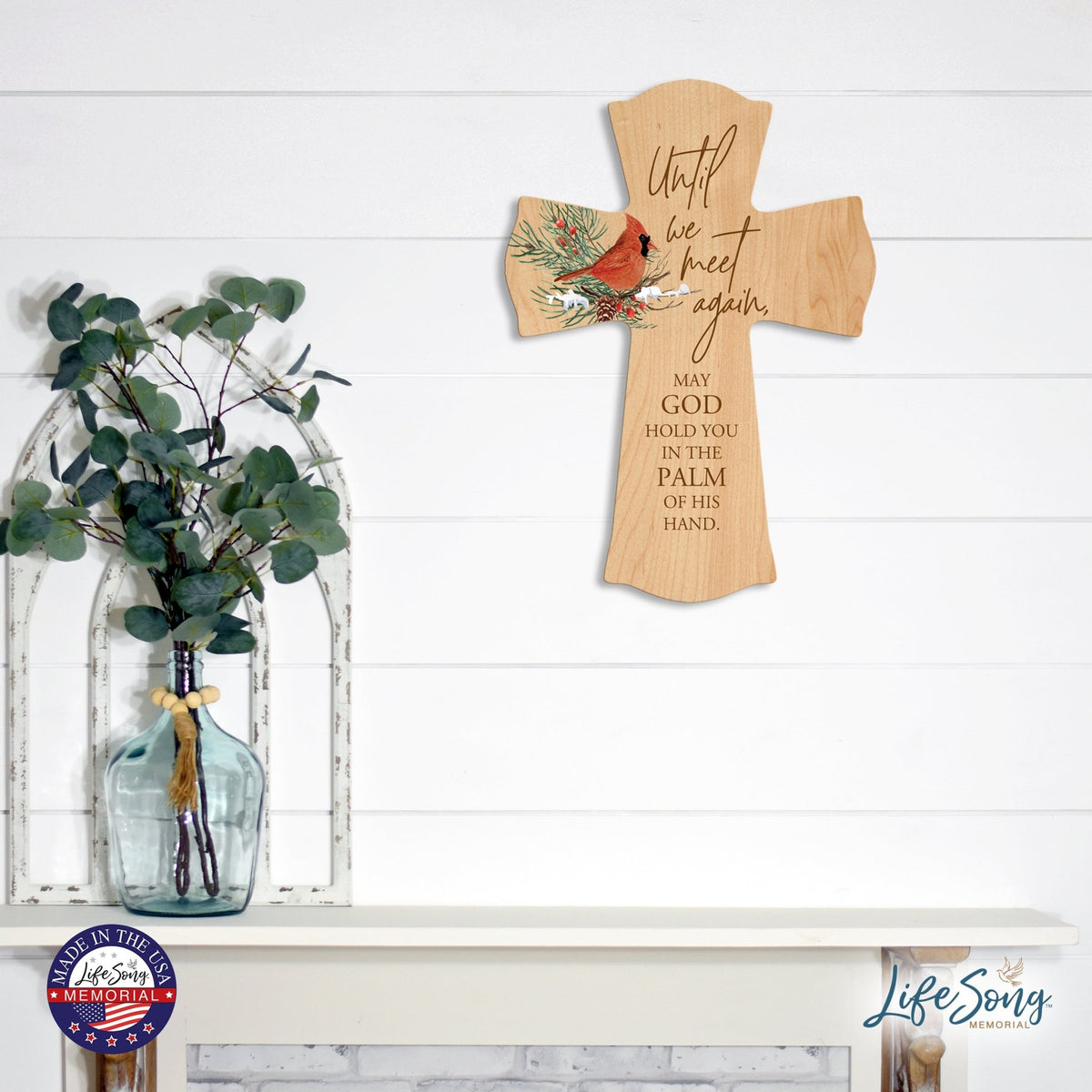 Memorial Wooden Wall Cross 8x11 Cardinal Bereavement Gift for Loss on Loved One – Until We Meet Again - LifeSong Milestones