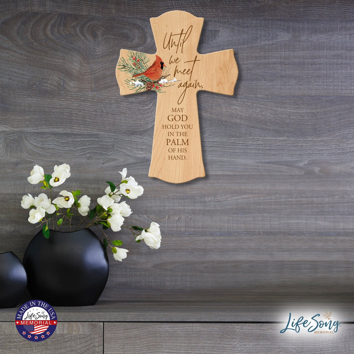 Memorial Wooden Wall Cross 8x11 Cardinal Bereavement Gift for Loss on Loved One – Until We Meet Again - LifeSong Milestones