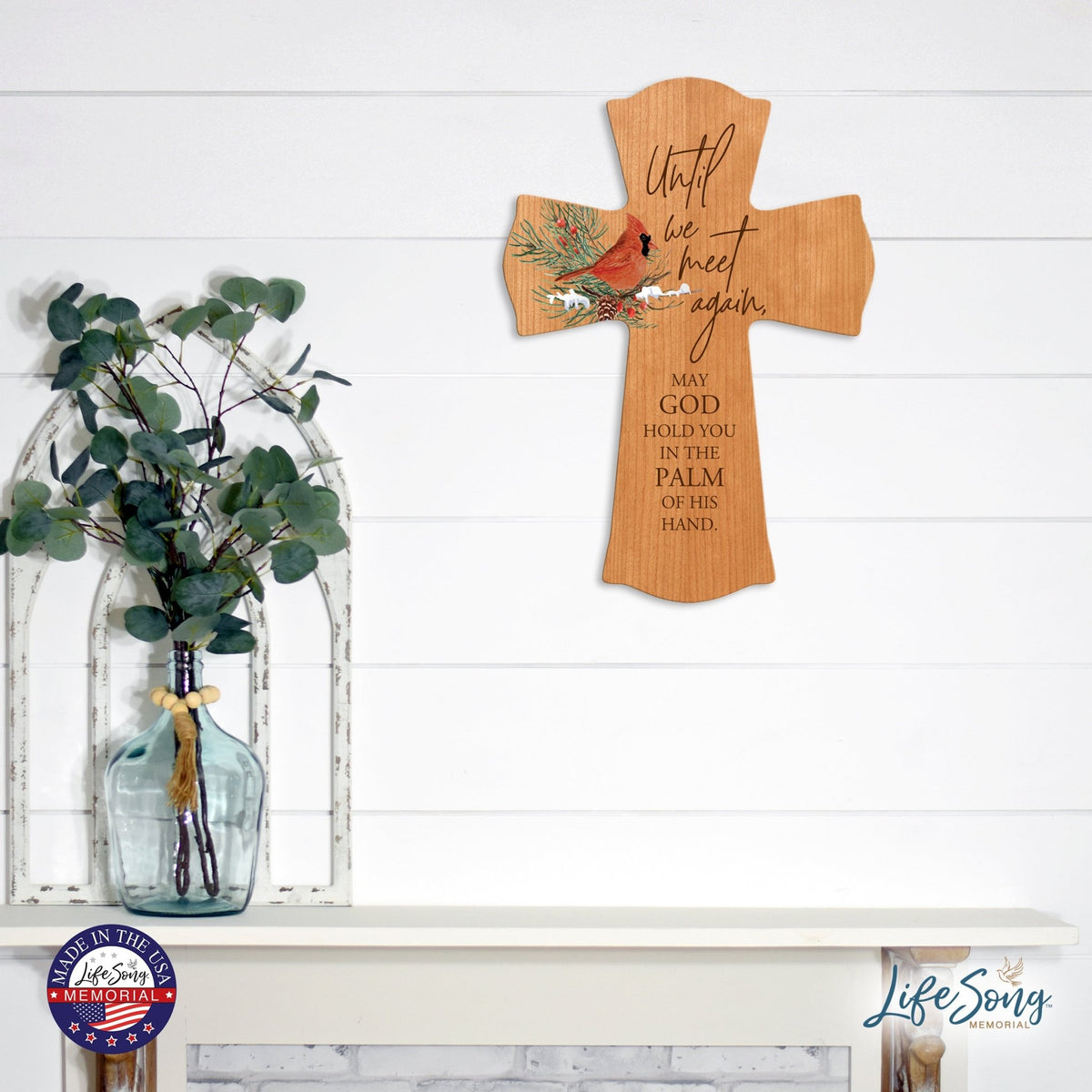Memorial Wooden Wall Cross 8x11 Cardinal Bereavement Gift for Loss on Loved One – Until We Meet Again - LifeSong Milestones