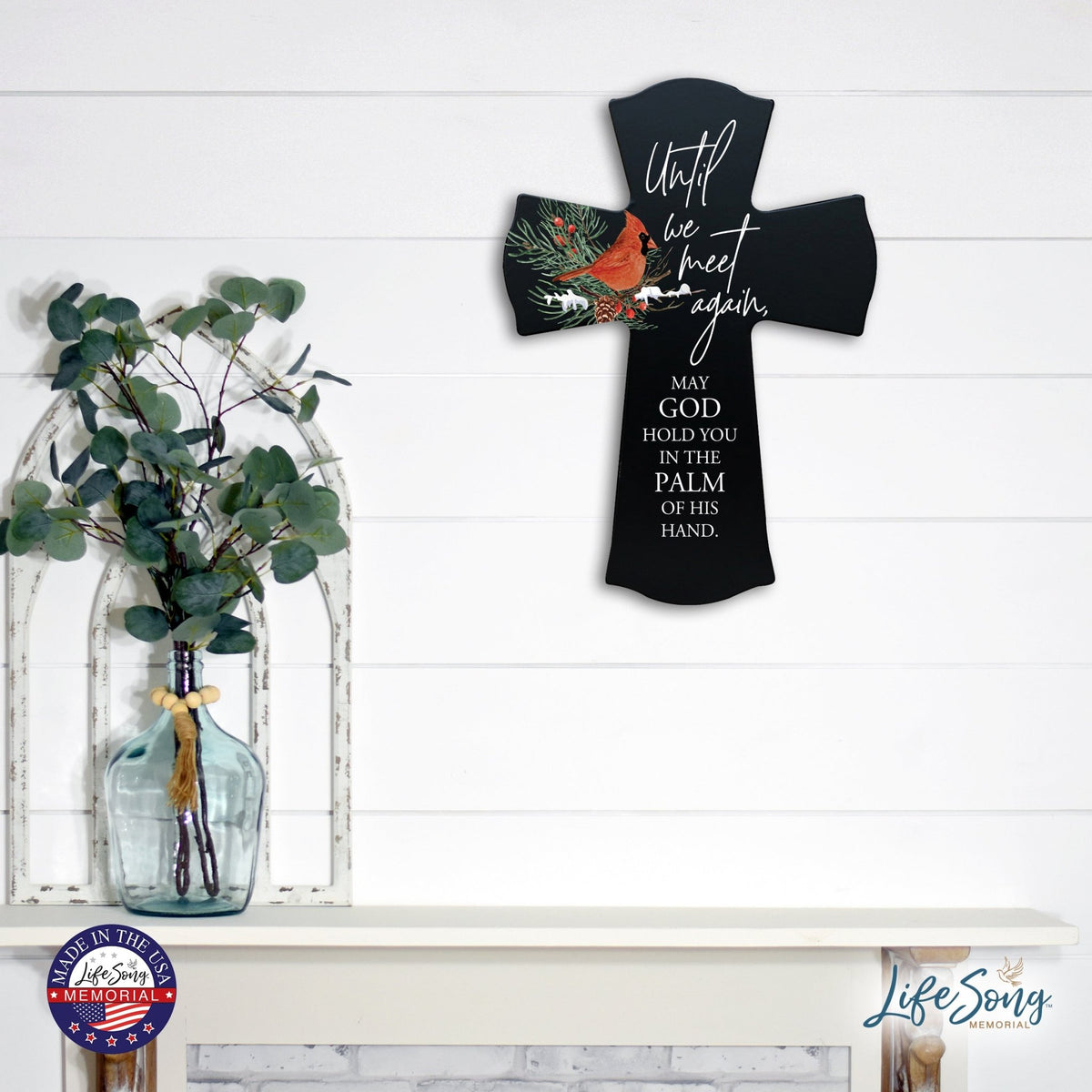 Memorial Wooden Wall Cross 8x11 Cardinal Bereavement Gift for Loss on Loved One – Until We Meet Again - LifeSong Milestones