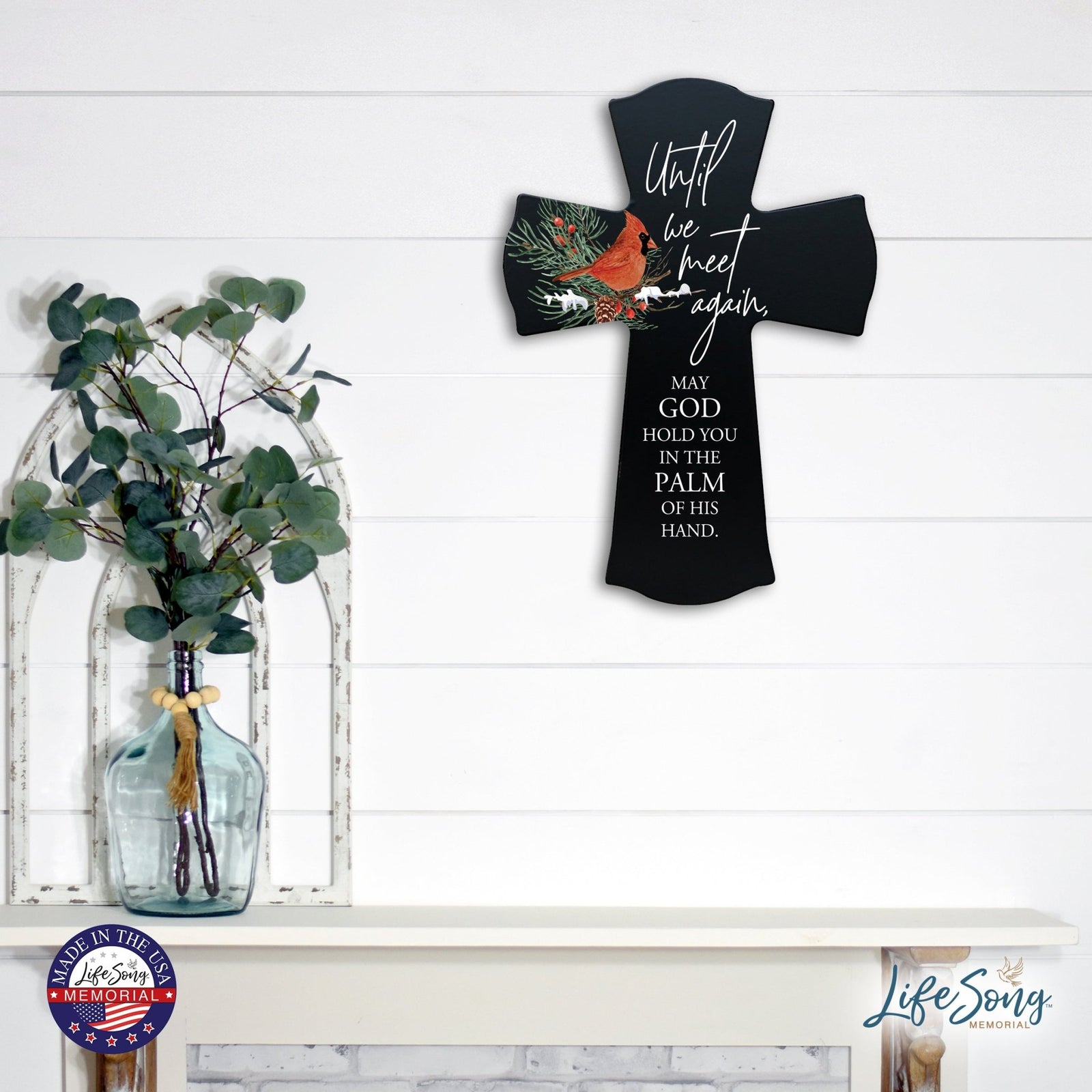 Memorial Wooden Wall Cross 8x11 Cardinal Bereavement Gift for Loss on Loved One – Until We Meet Again - LifeSong Milestones