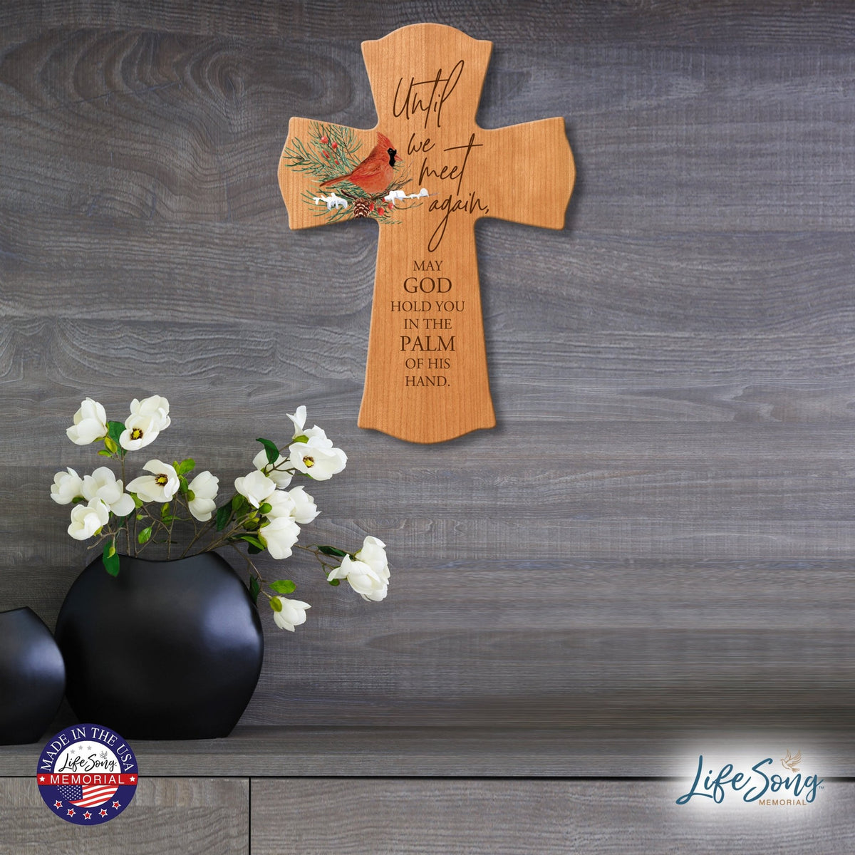Memorial Wooden Wall Cross 8x11 Cardinal Bereavement Gift for Loss on Loved One – Until We Meet Again - LifeSong Milestones