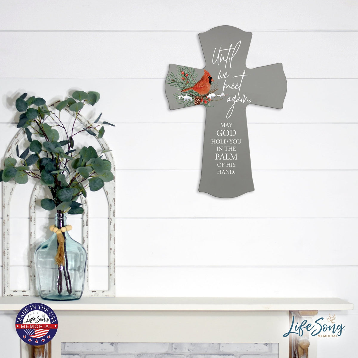 Memorial Wooden Wall Cross 8x11 Cardinal Bereavement Gift for Loss on Loved One – Until We Meet Again - LifeSong Milestones