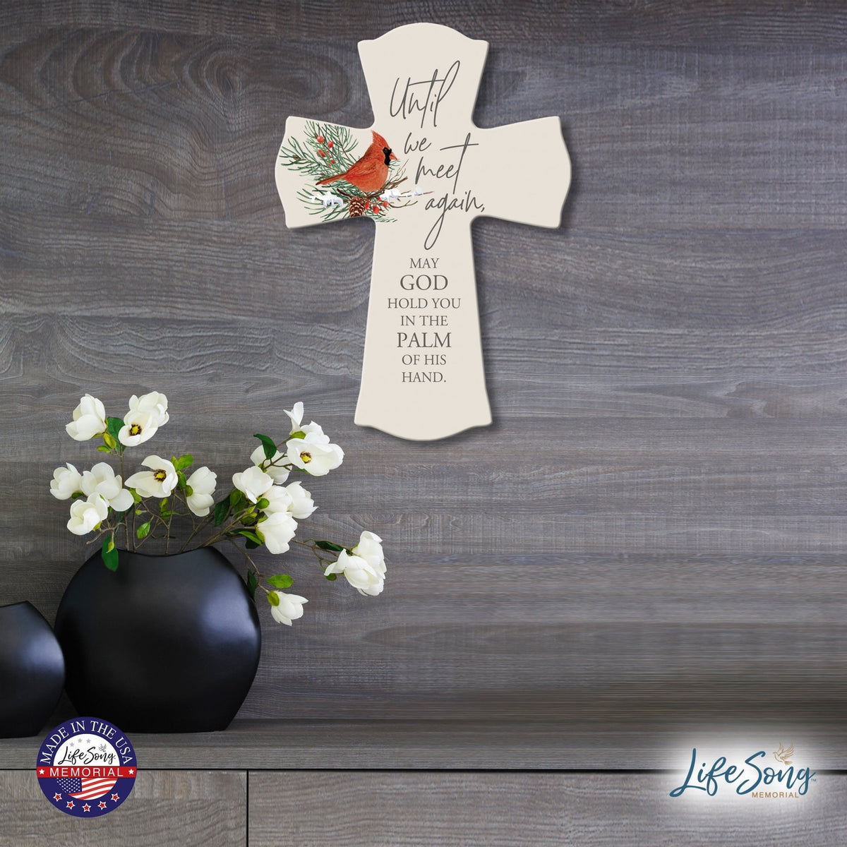Memorial Wooden Wall Cross 8x11 Cardinal Bereavement Gift for Loss on Loved One – Until We Meet Again - LifeSong Milestones