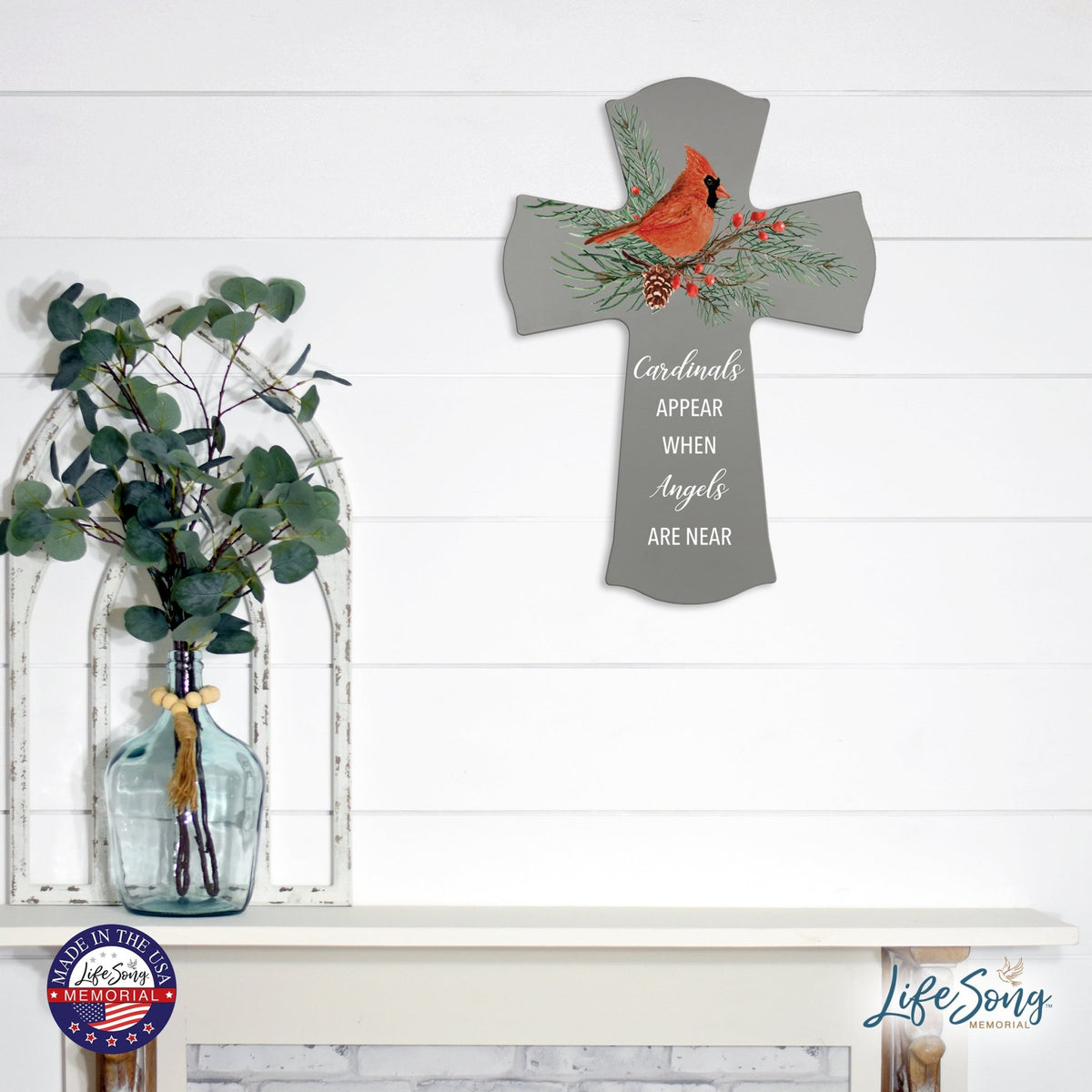 Memorial Wooden Wall Cross 8x11 Cardinal Bereavement Gift for Loss on Loved One – When Angels Are Near - LifeSong Milestones