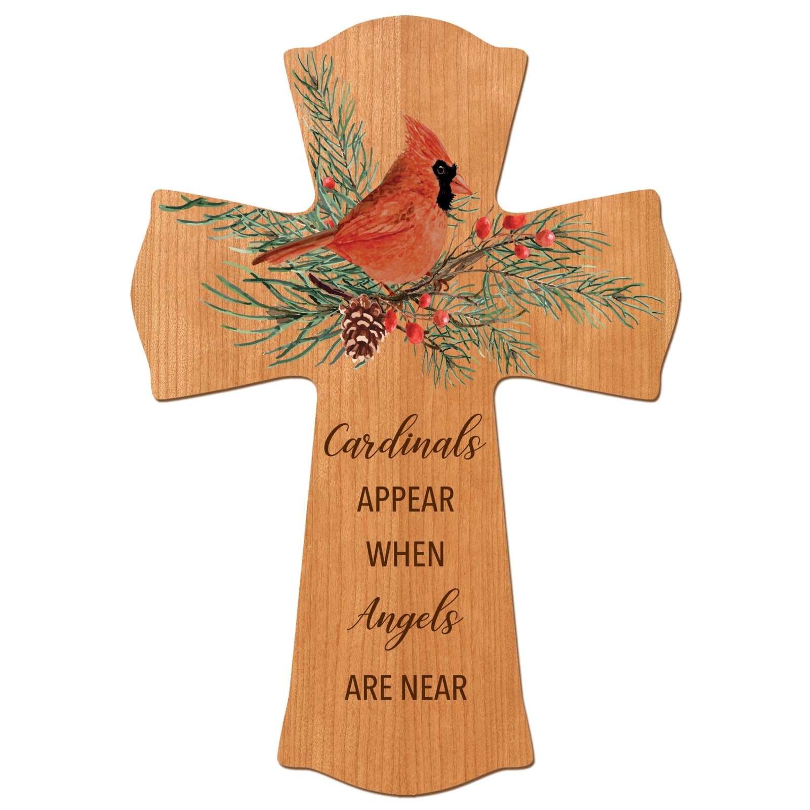 Memorial Wooden Wall Cross 8x11 Cardinal Bereavement Gift for Loss on Loved One – When Angels Are Near - LifeSong Milestones