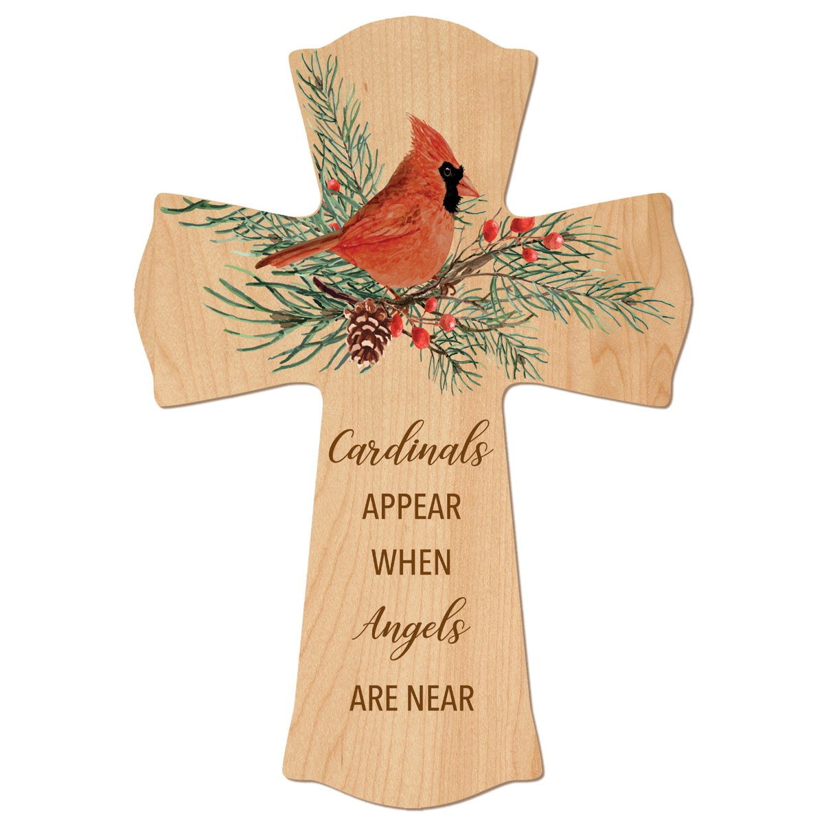Memorial Wooden Wall Cross 8x11 Cardinal Bereavement Gift for Loss on Loved One – When Angels Are Near - LifeSong Milestones