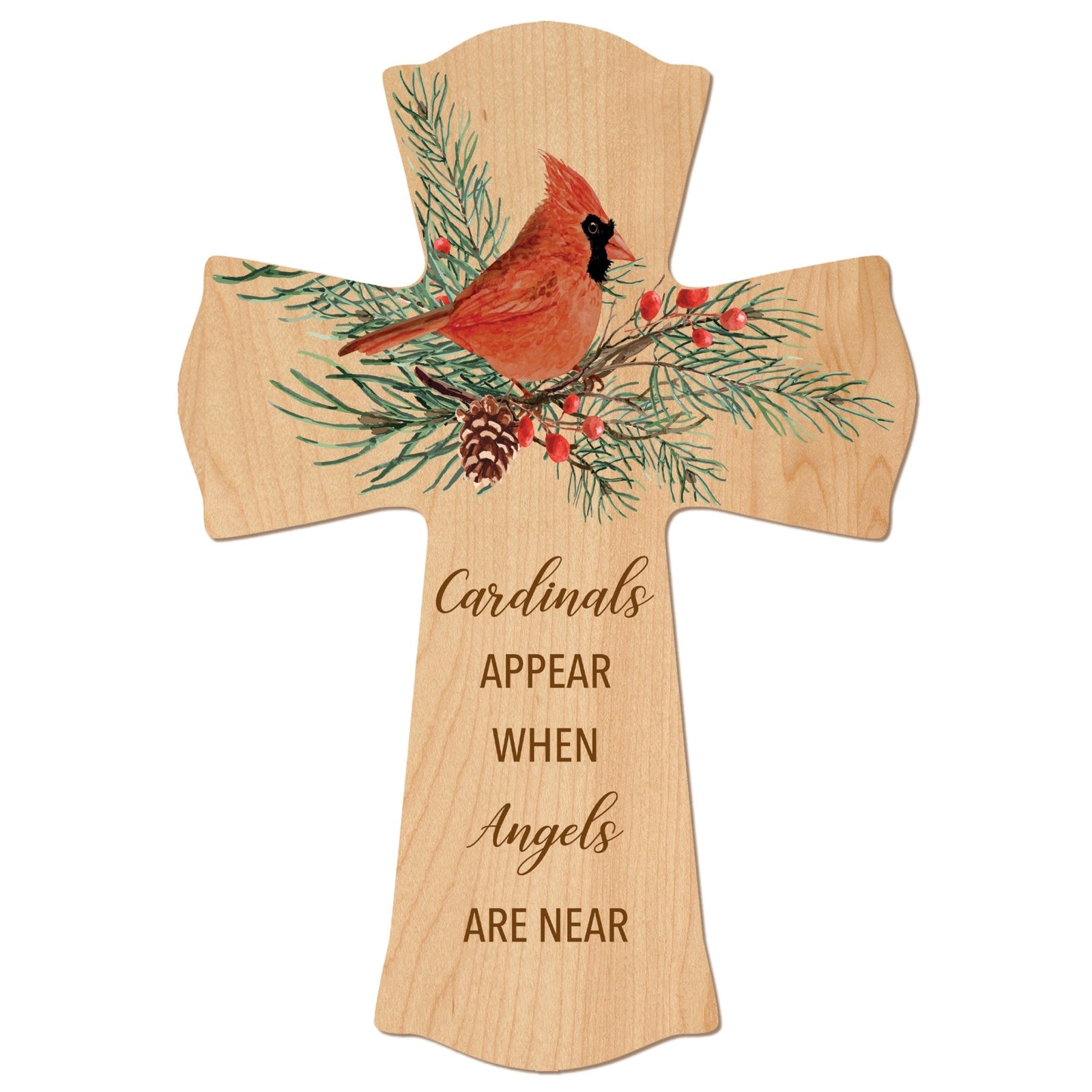 Memorial Wooden Wall Cross 8x11 Cardinal Bereavement Gift for Loss on Loved One – When Angels Are Near - LifeSong Milestones