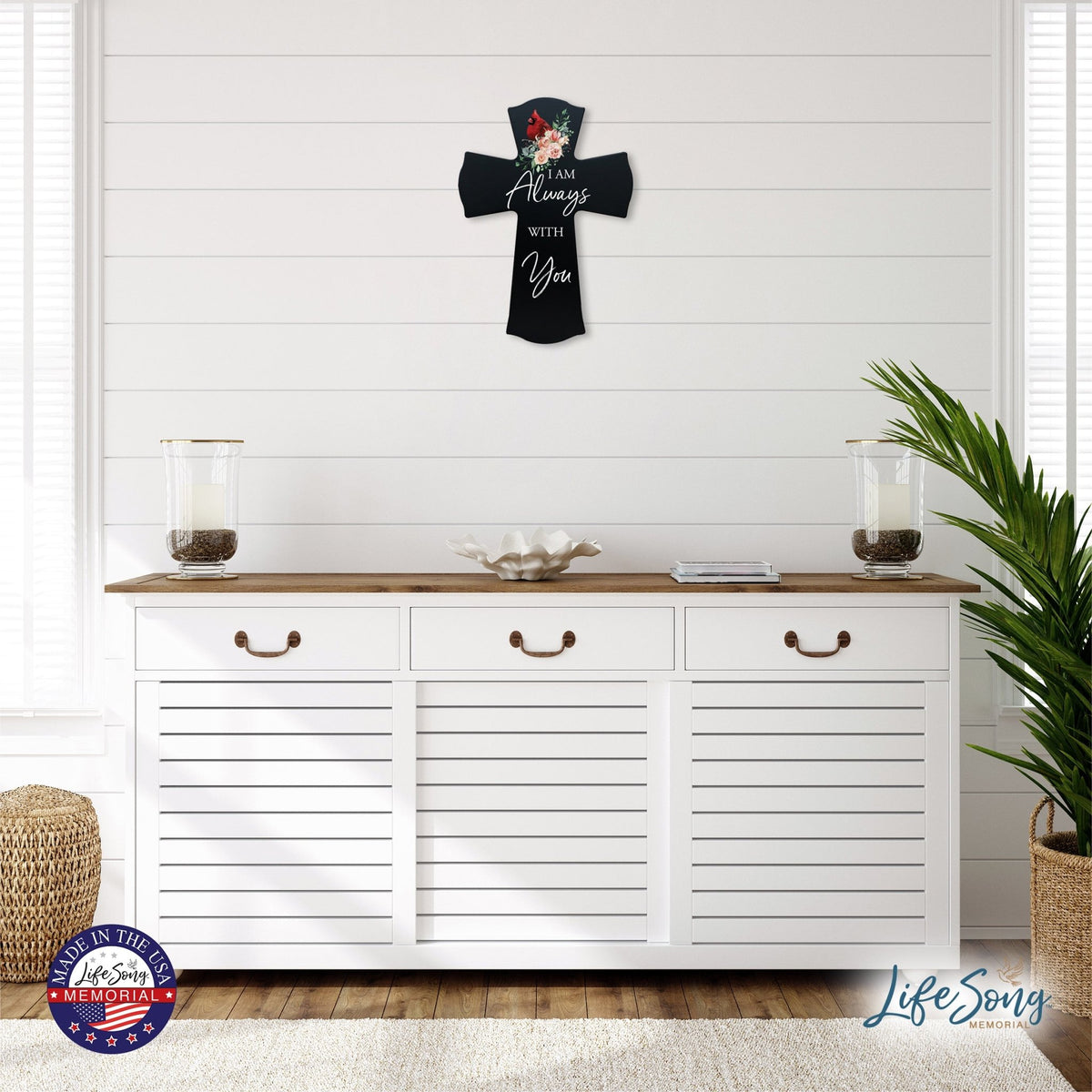 Memorial Wooden Wall Cross 8x11 Cardinal Bereavement Gift for Loss on Loved One – With You - LifeSong Milestones