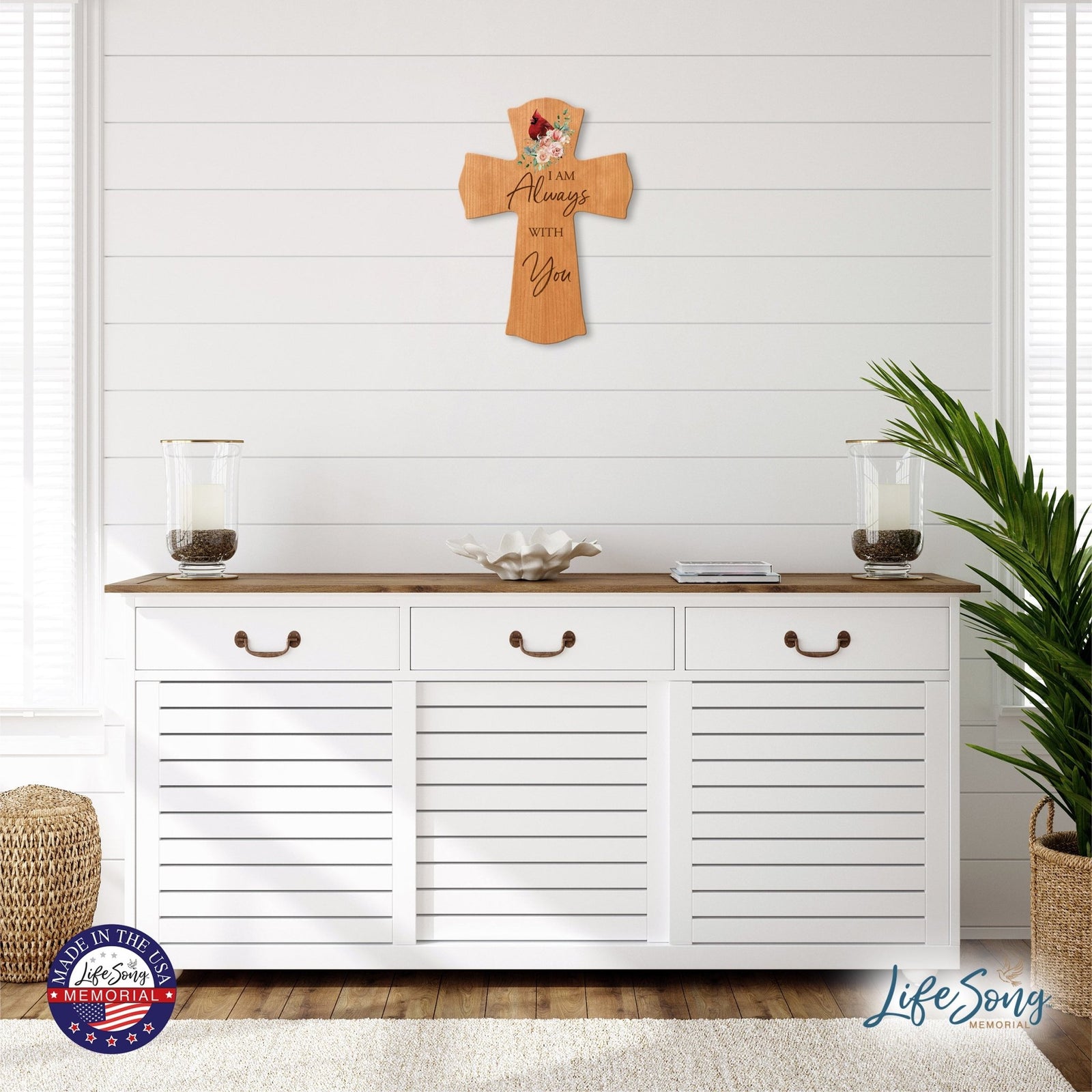 Memorial Wooden Wall Cross 8x11 Cardinal Bereavement Gift for Loss on Loved One – With You - LifeSong Milestones