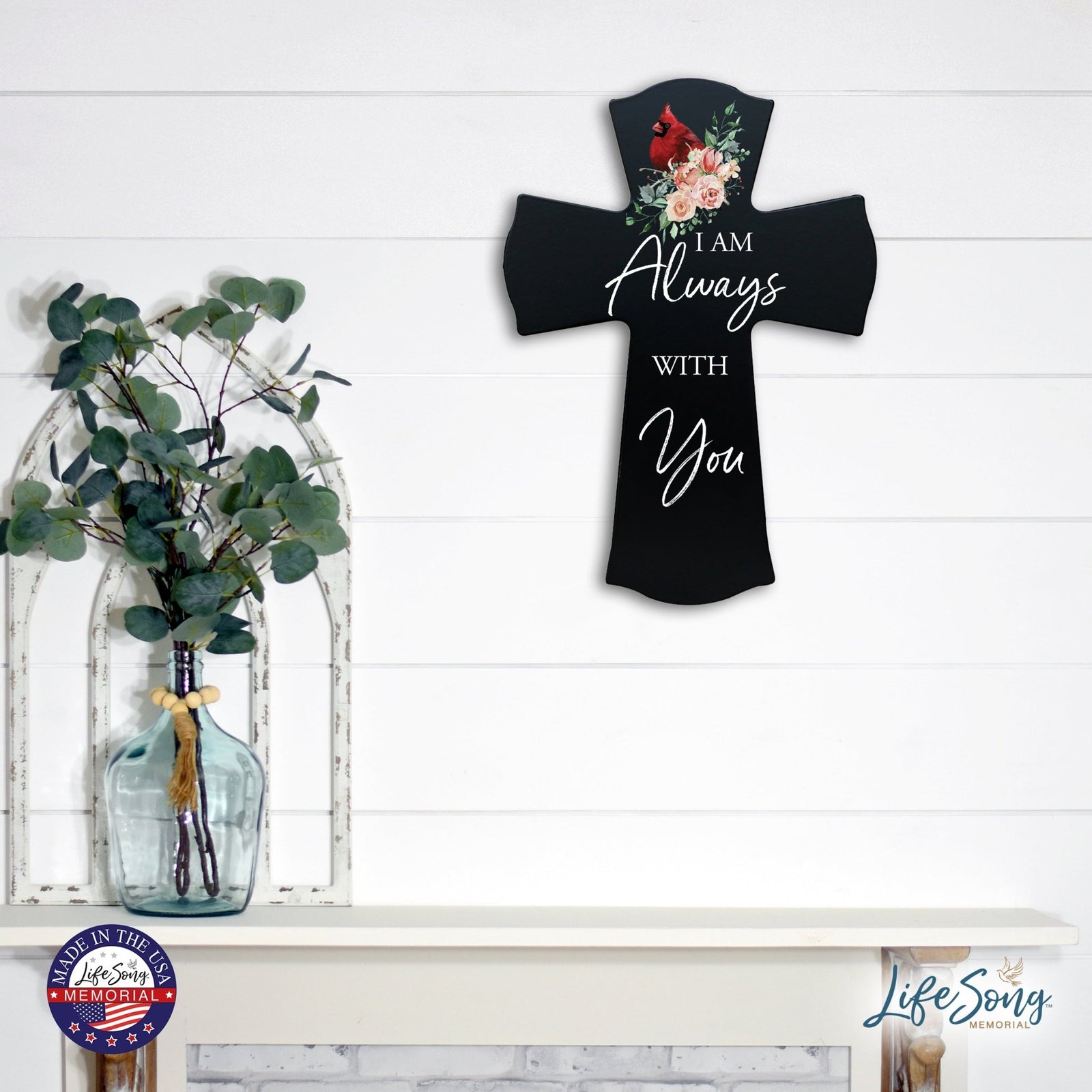 Memorial Wooden Wall Cross 8x11 Cardinal Bereavement Gift for Loss on Loved One – With You - LifeSong Milestones