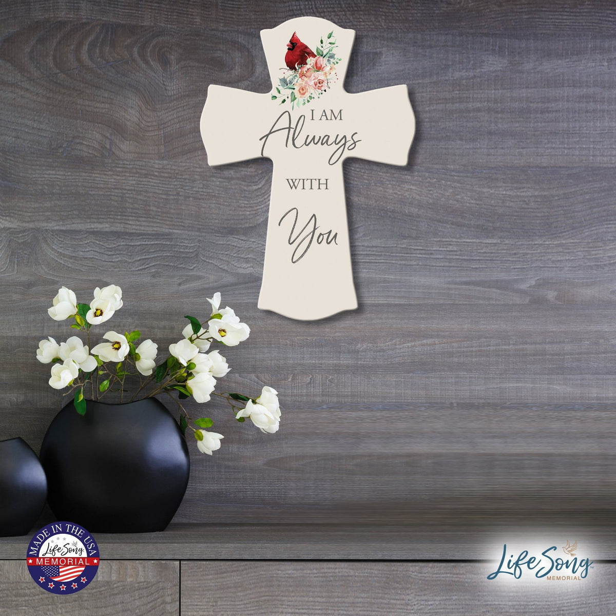 Memorial Wooden Wall Cross 8x11 Cardinal Bereavement Gift for Loss on Loved One – With You - LifeSong Milestones