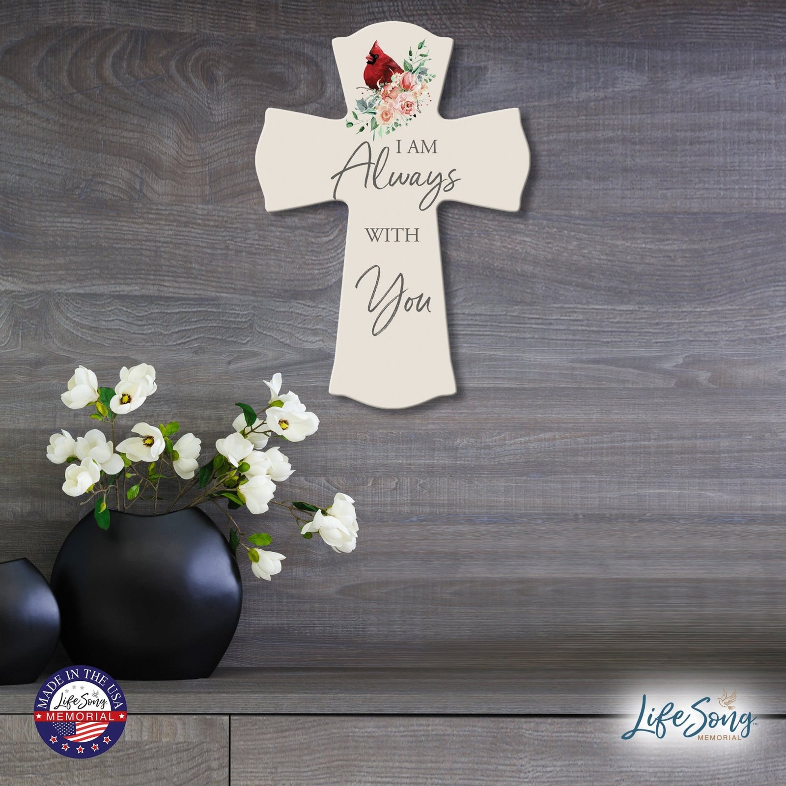 Memorial Wooden Wall Cross 8x11 Cardinal Bereavement Gift for Loss on Loved One – With You - LifeSong Milestones
