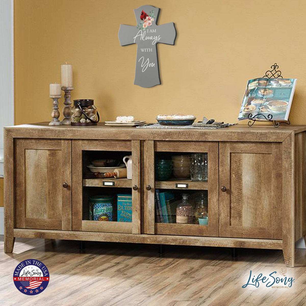 Memorial Wooden Wall Cross 8x11 Cardinal Bereavement Gift for Loss on Loved One – With You - LifeSong Milestones